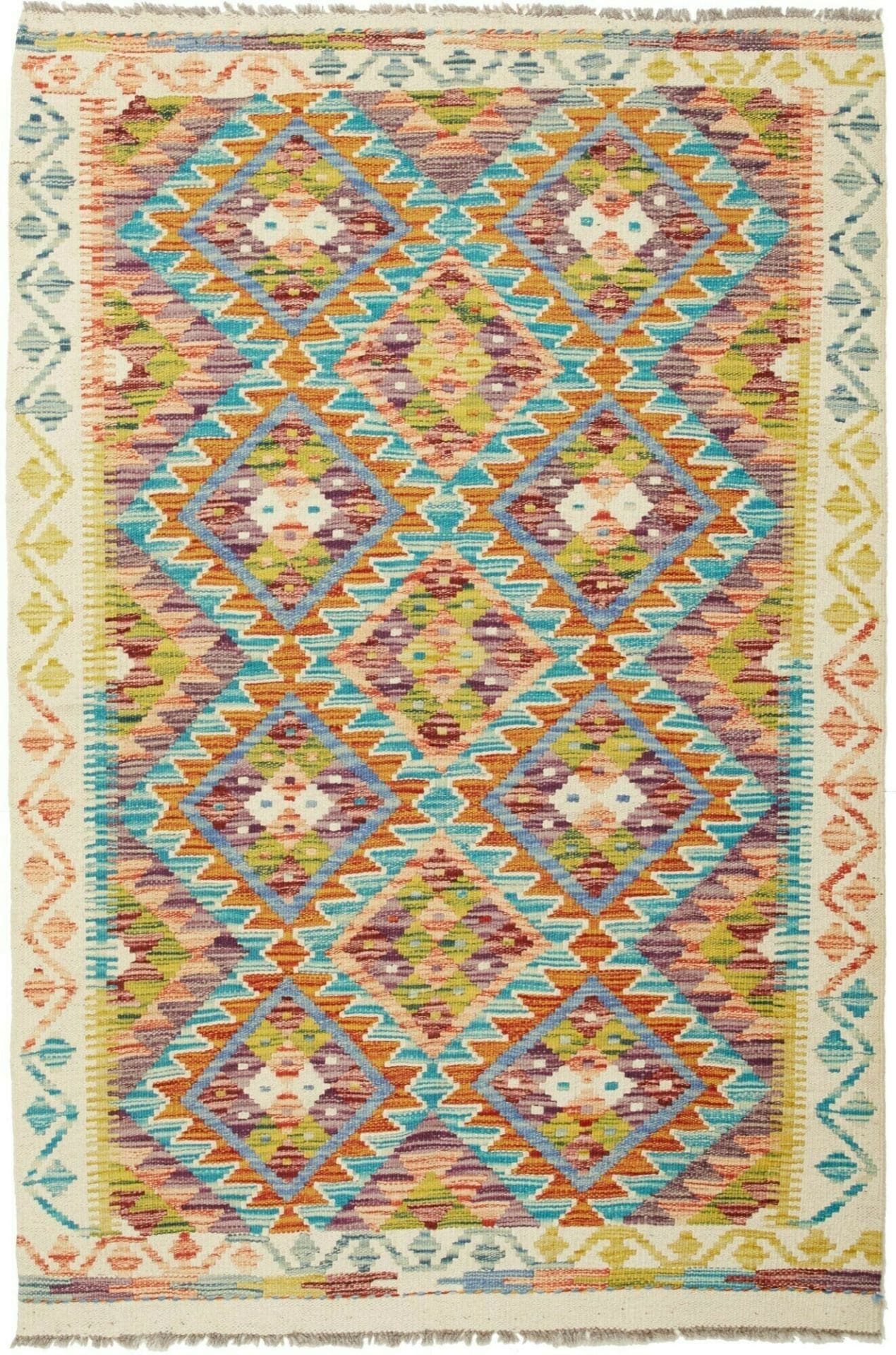 Kelim Teppich 106 x 155 cm, rustikal, handgewebt, Wolle/Baumwolle