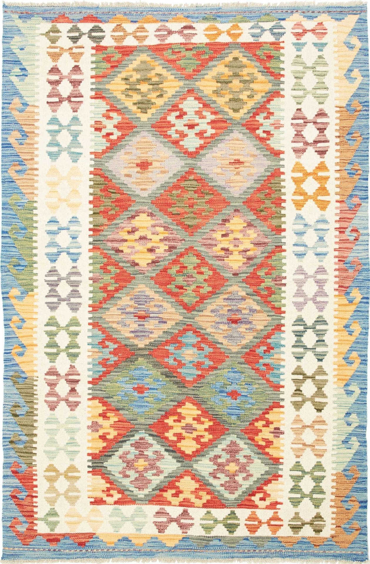 Kelim Teppich 106 x 194cm aus Schurwolle, handgewebt, rustikal