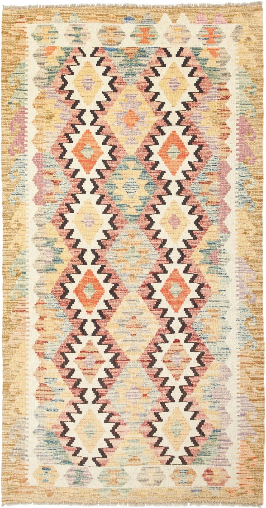 Kelim Teppich 106 x 196cm, rustikal, handgewebt, Wolle, Orientteppich