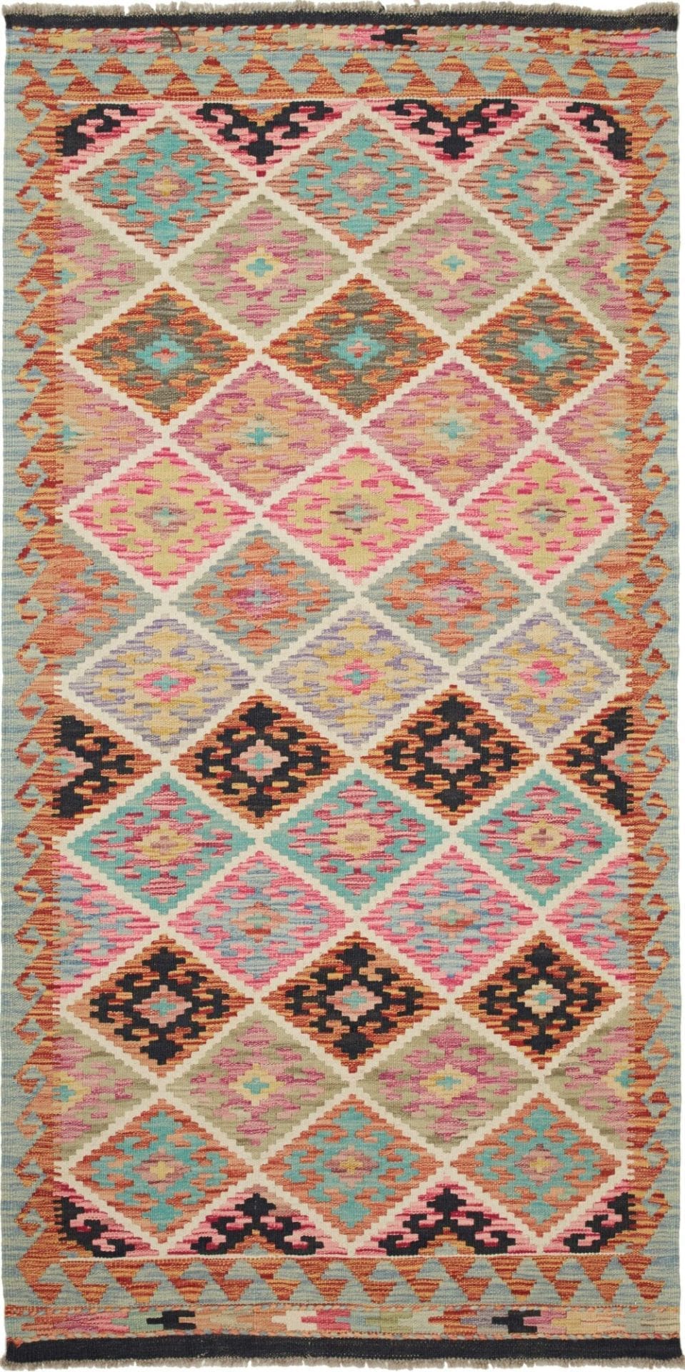 Kelim Teppich 106 x 202 cm, handgewebt, rustikales Flair