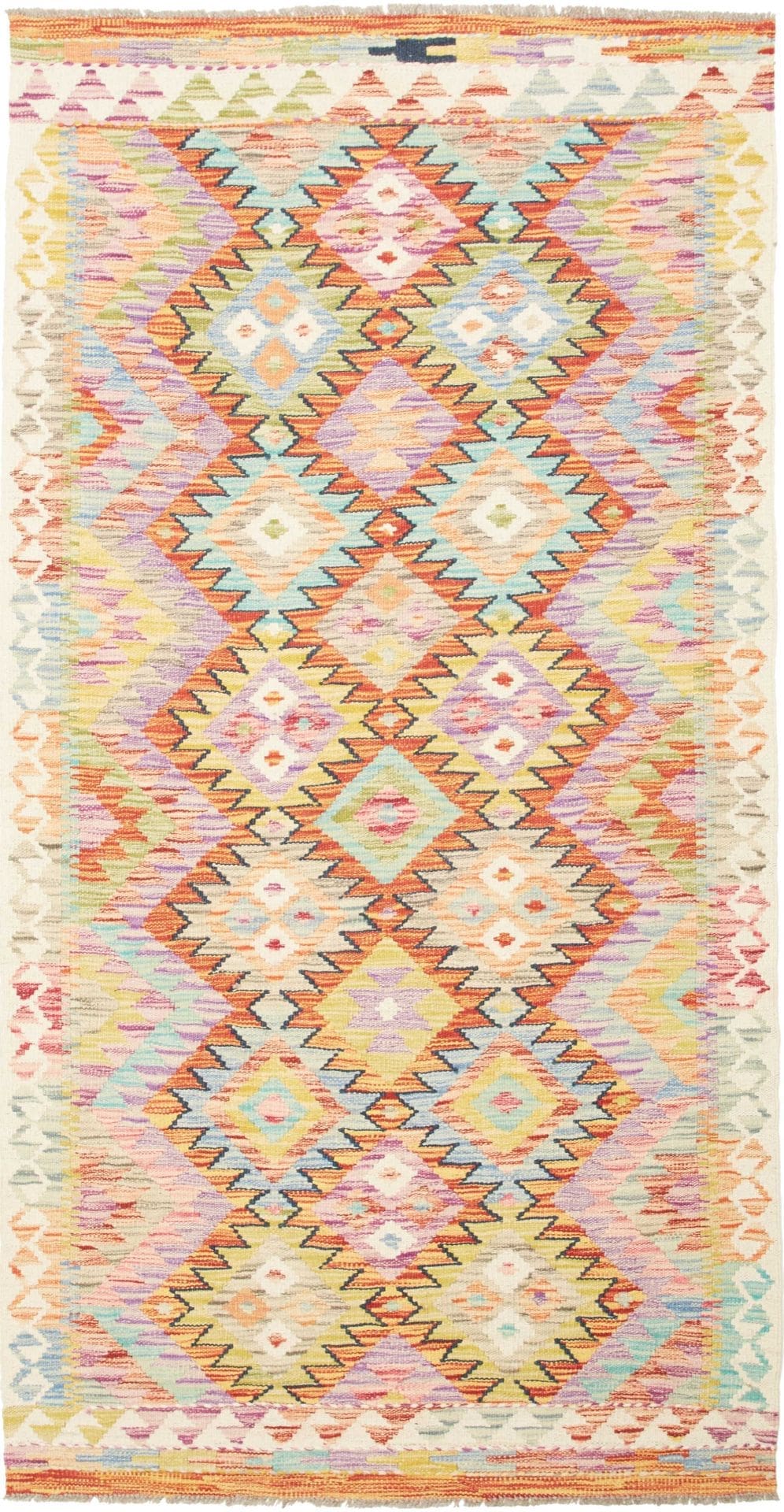 Kelim Teppich 106 x 202cm, handgewebt, rustikales Flair