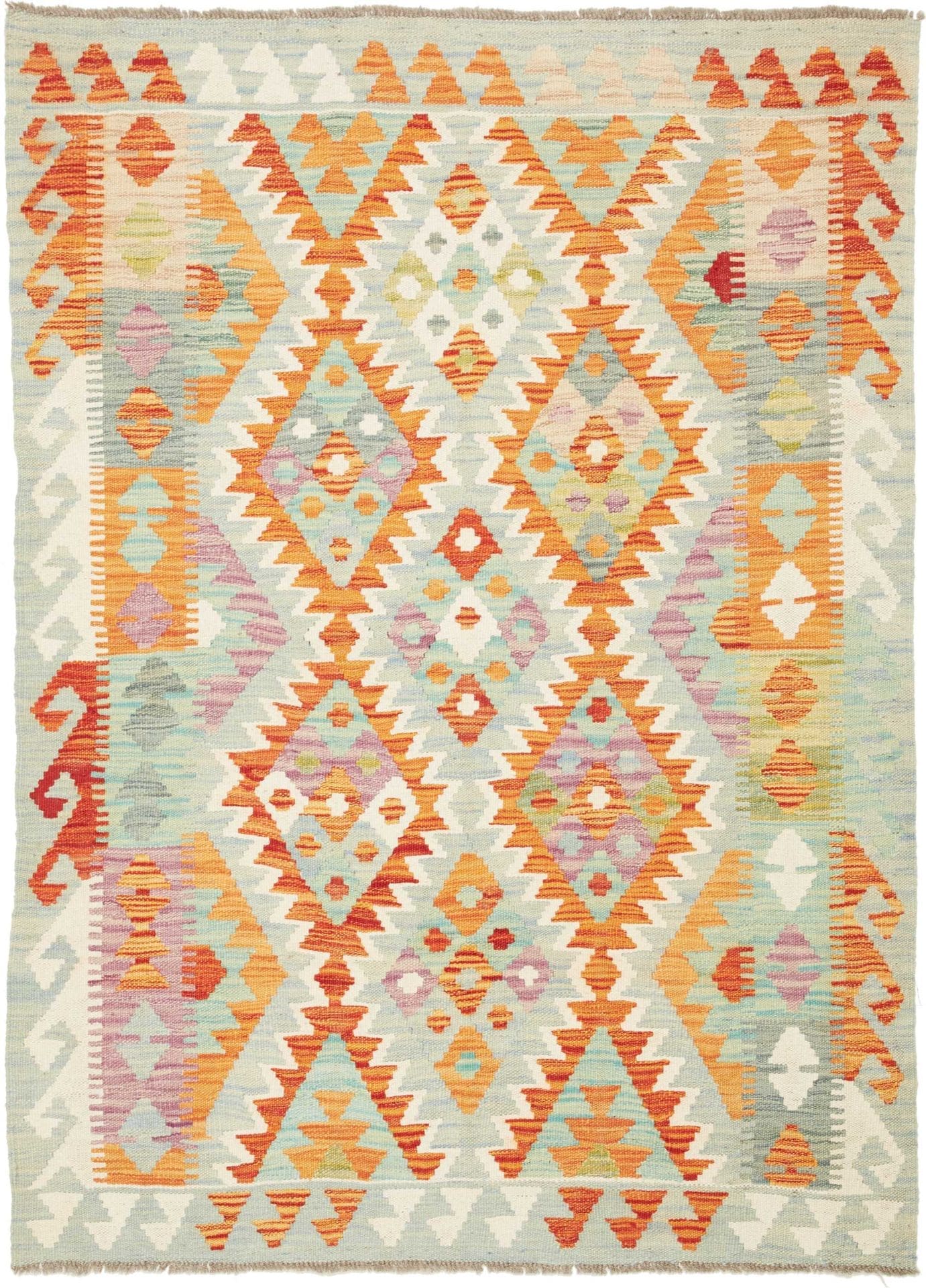 Kelim Teppich 107 x 143cm aus Schurwolle, handgewebt, rustikal