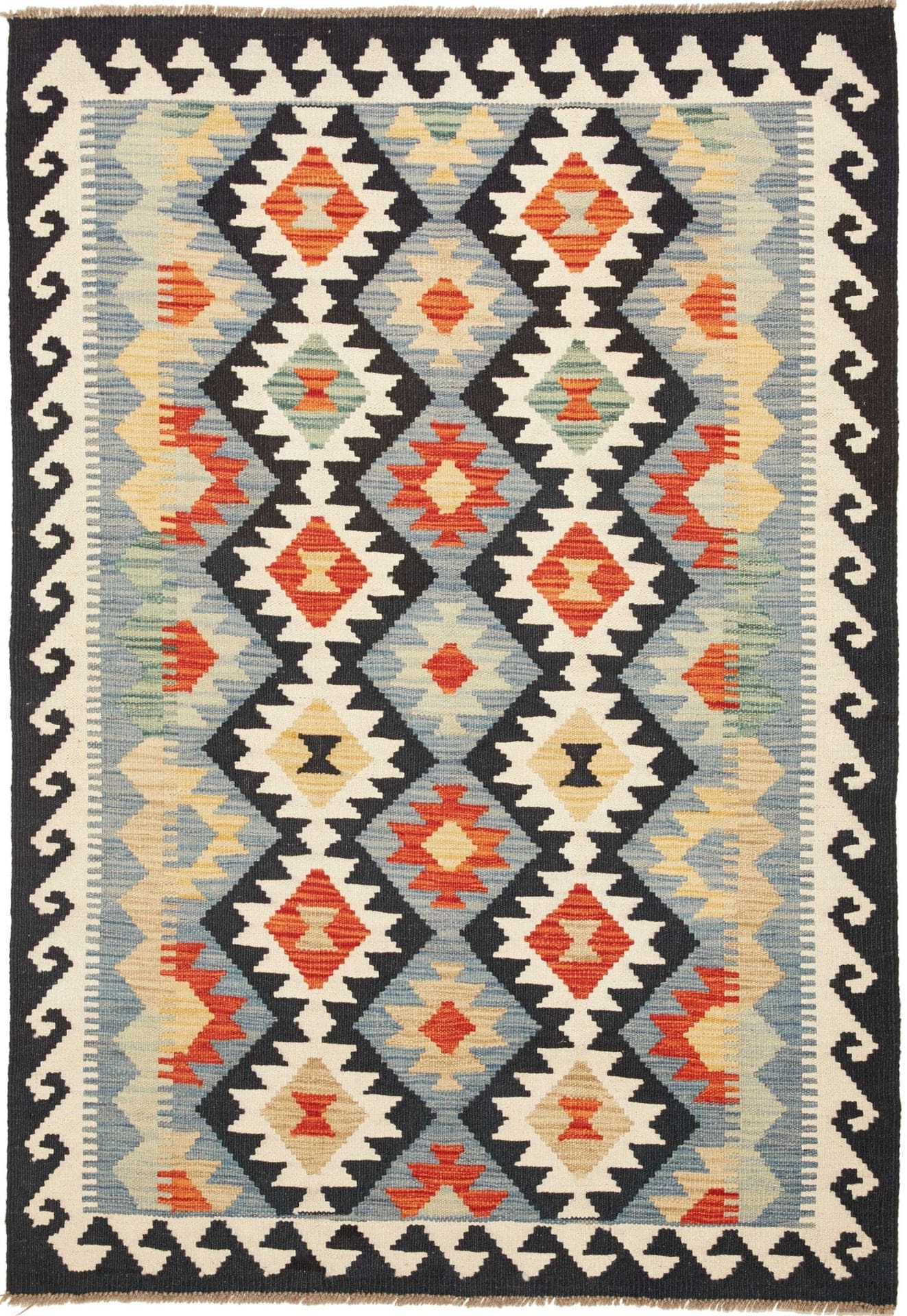 Kelim Teppich 107 x 152 cm, handgewebt, rustikaler Stil, Wolle