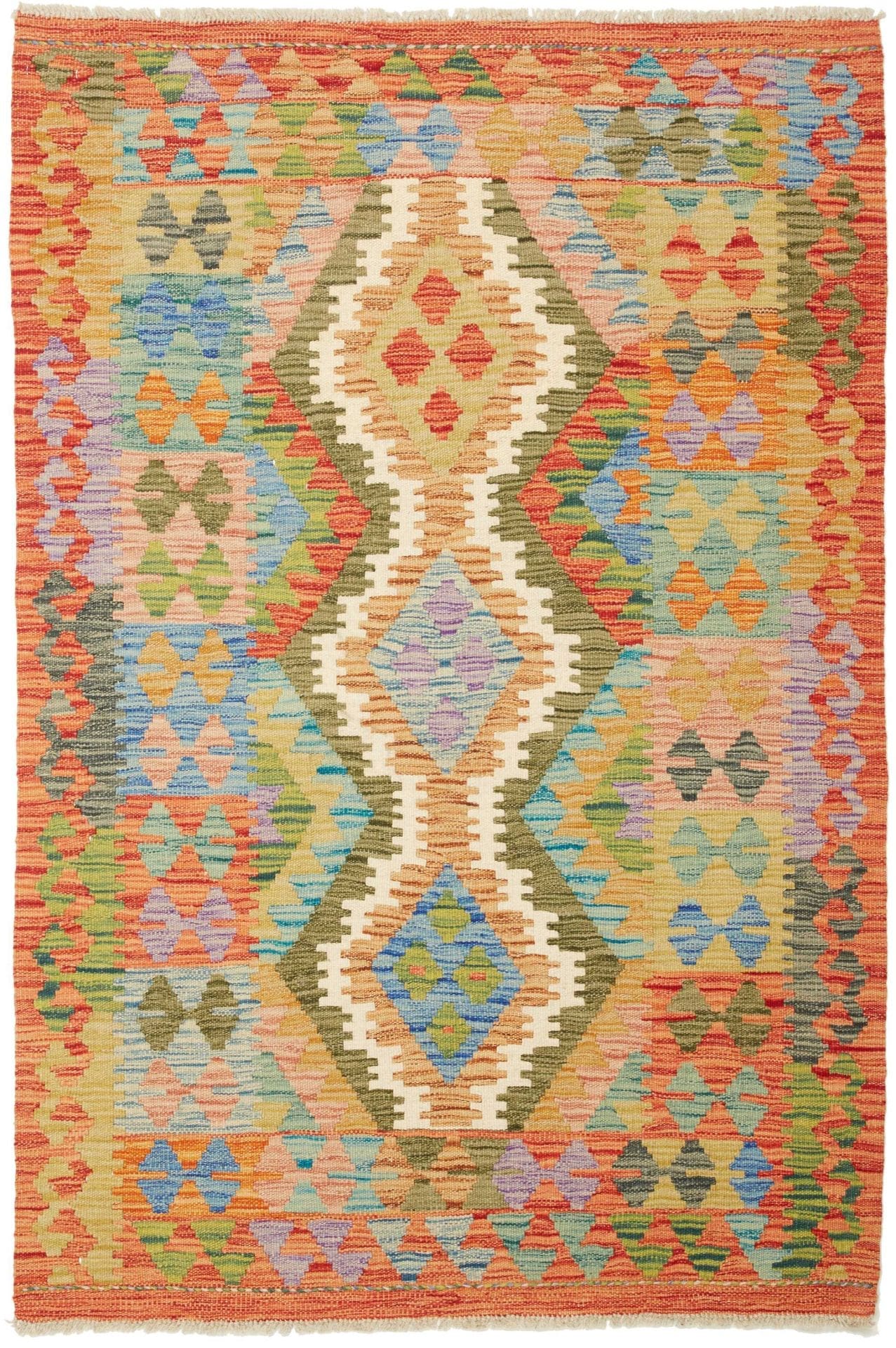 Kelim Teppich 107 x 153 cm aus Schurwolle, handgewebt, rustikal