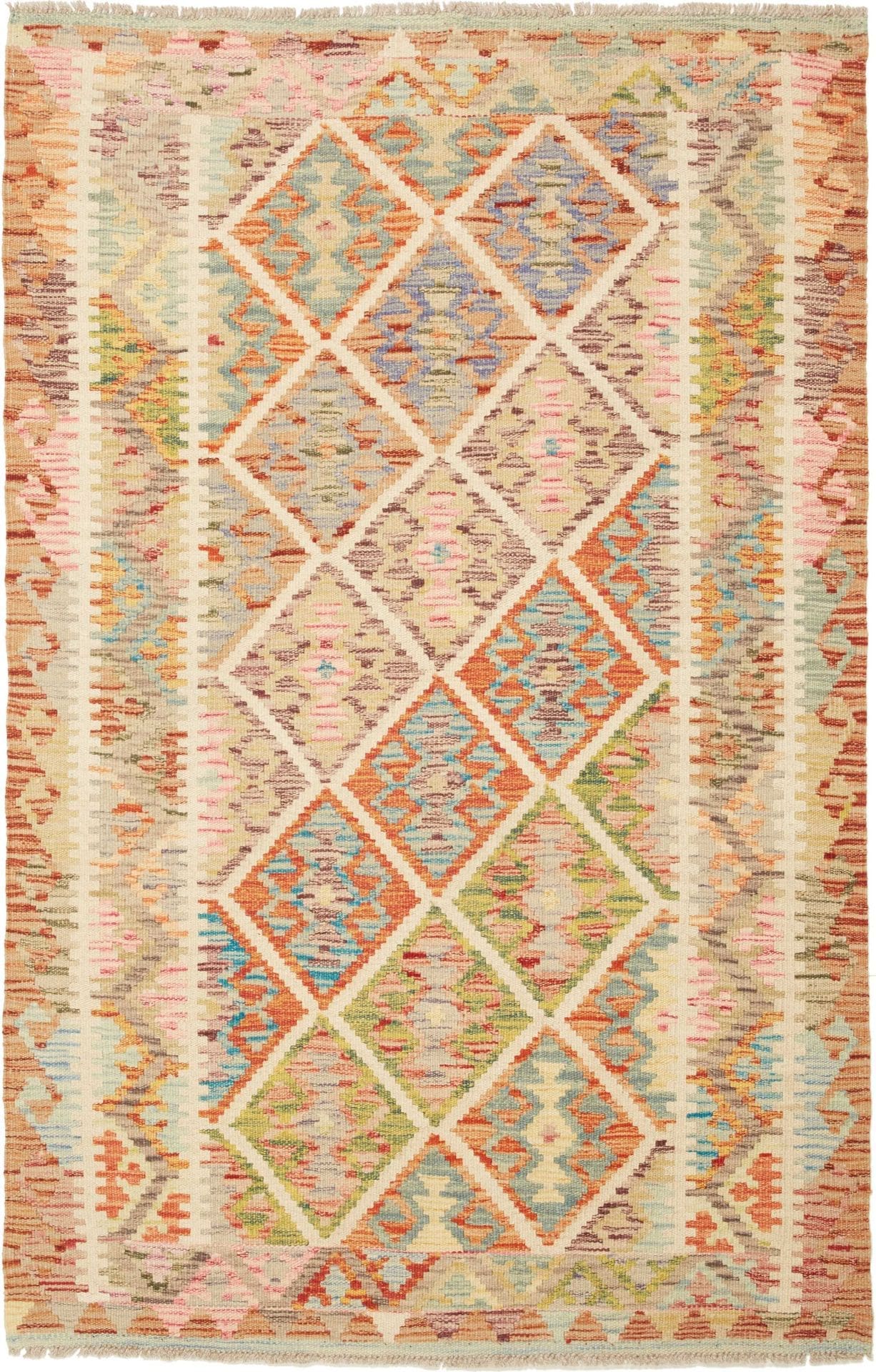 Kelim Teppich 107 x 155 cm aus Schurwolle, handgewebt, rustikal