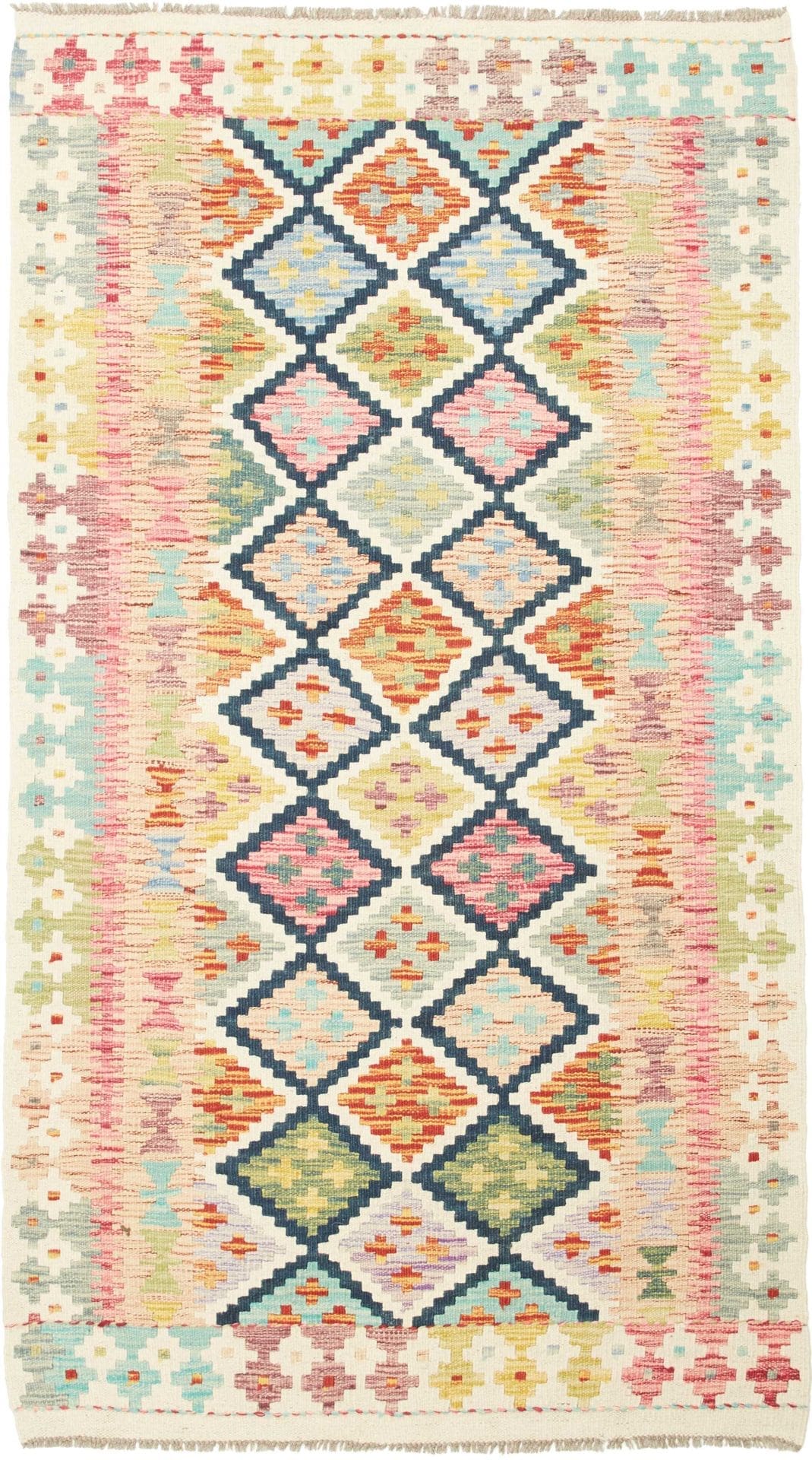 Kelim Teppich 107 x 188 cm, handgewebt, rustikales Flair, Wolle