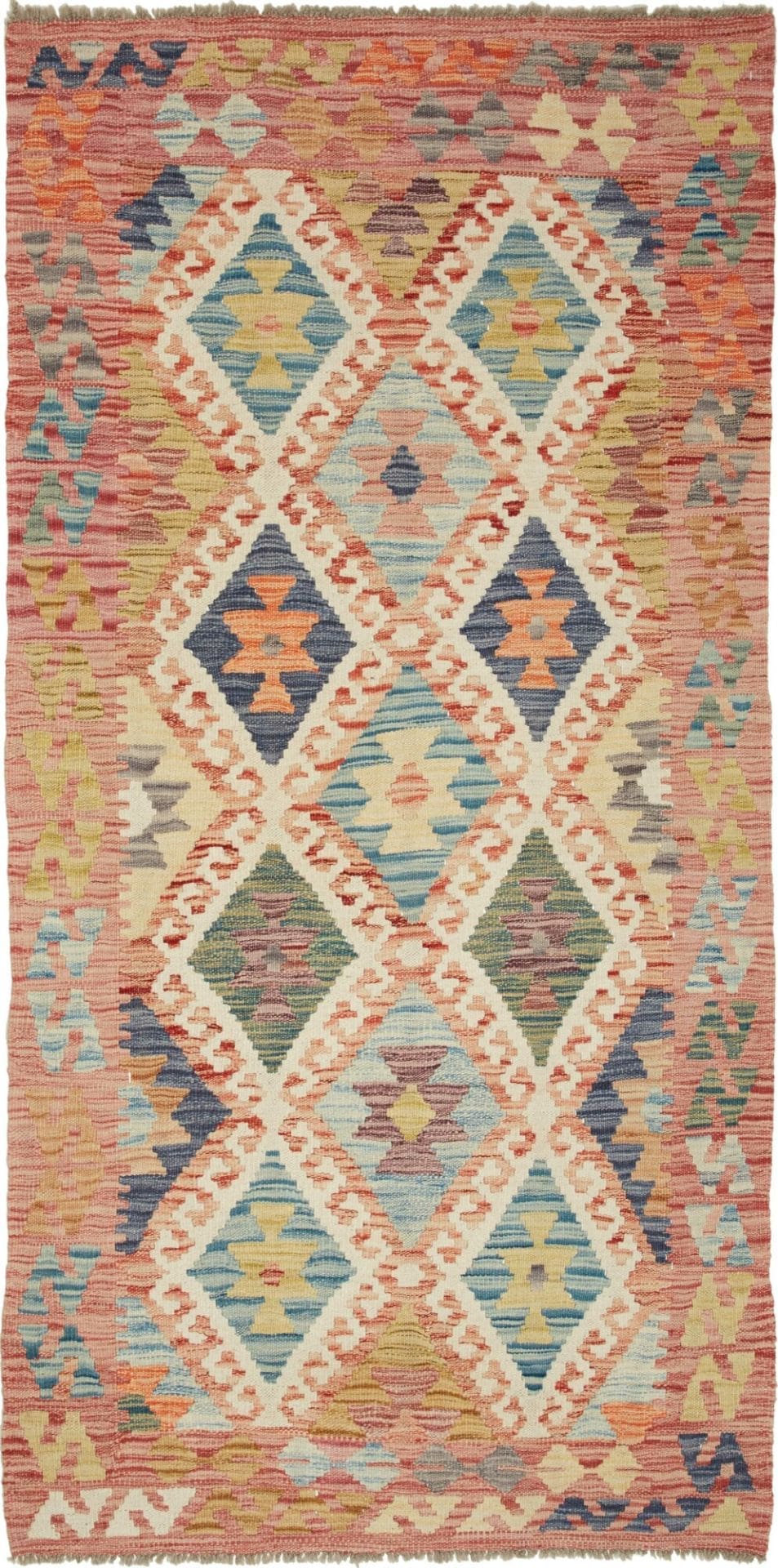 Kelim Teppich 107 x 210 cm, handgewebt, rustikales Flair, Wolle