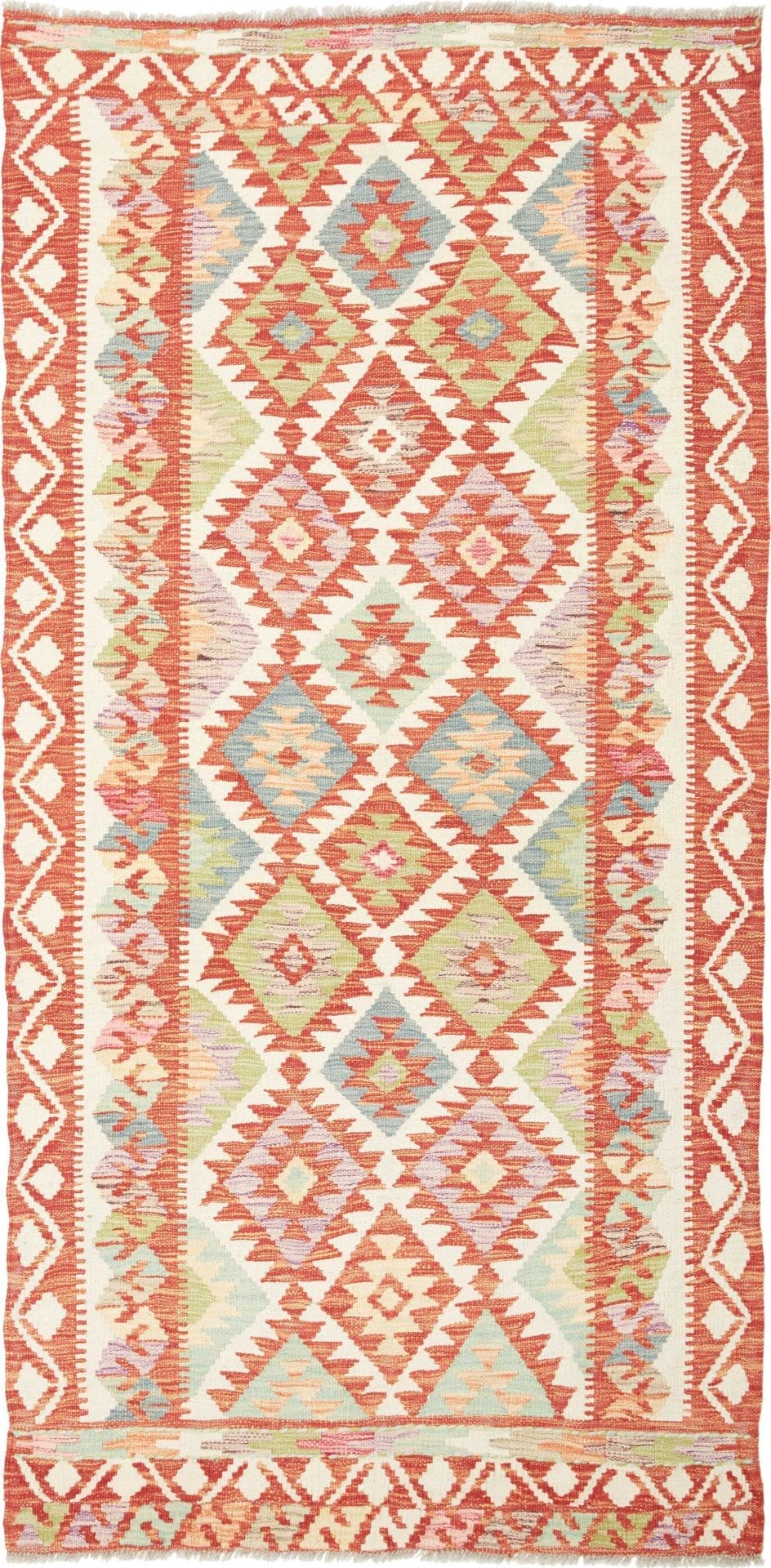 Kelim Teppich 107 x 210cm aus Schurwolle, handgewebt, rustikal