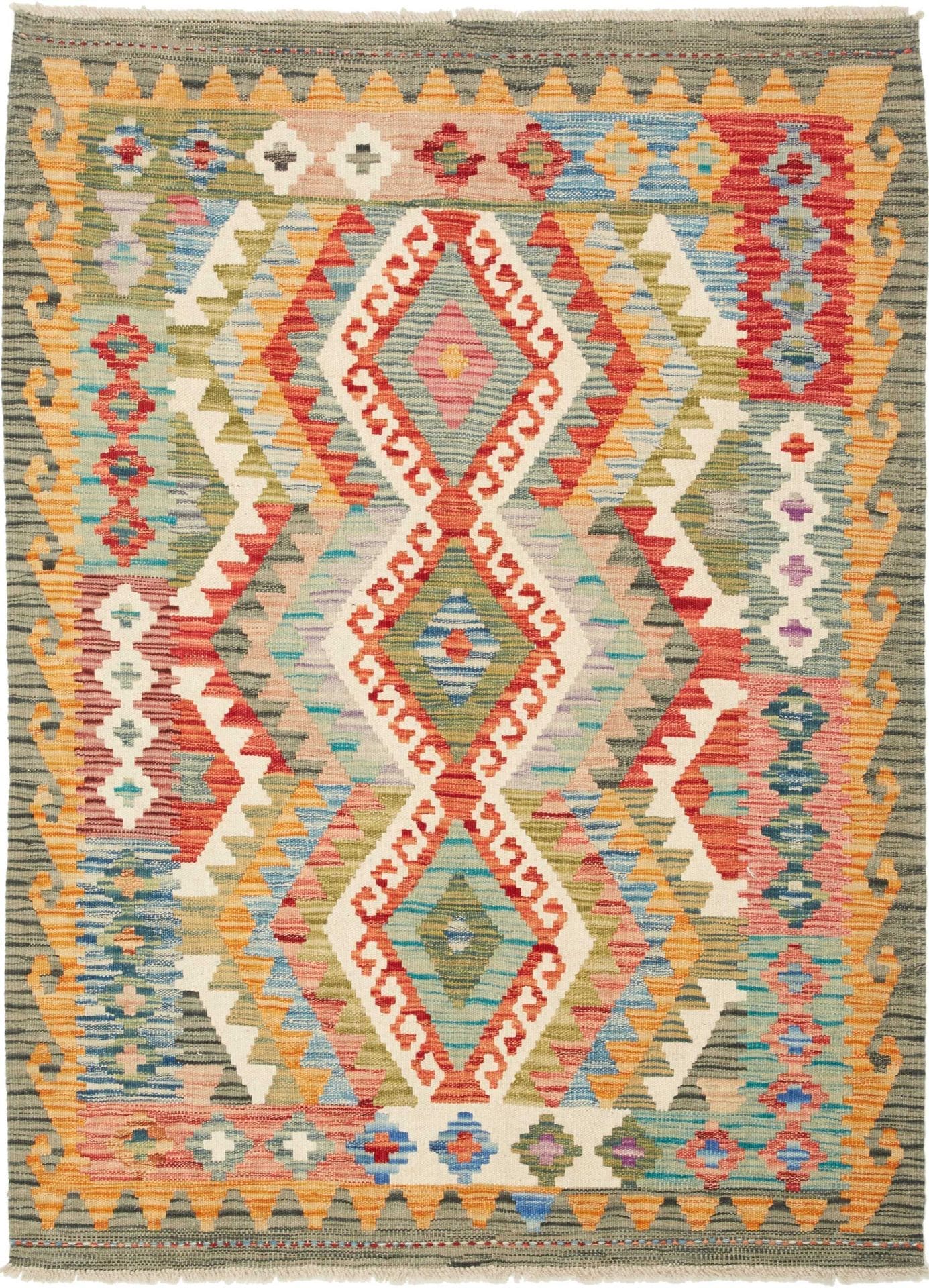 Kelim Teppich 108 x 145cm, handgewebt, rustikales Flair, Wolle