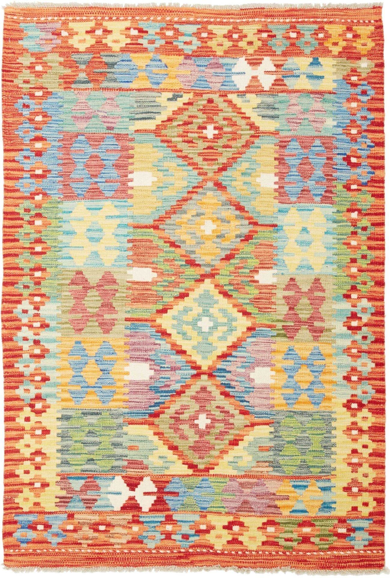 Kelim Teppich 108 x 151 cm, rustikal, handgewebt, Wolle & Baumwolle