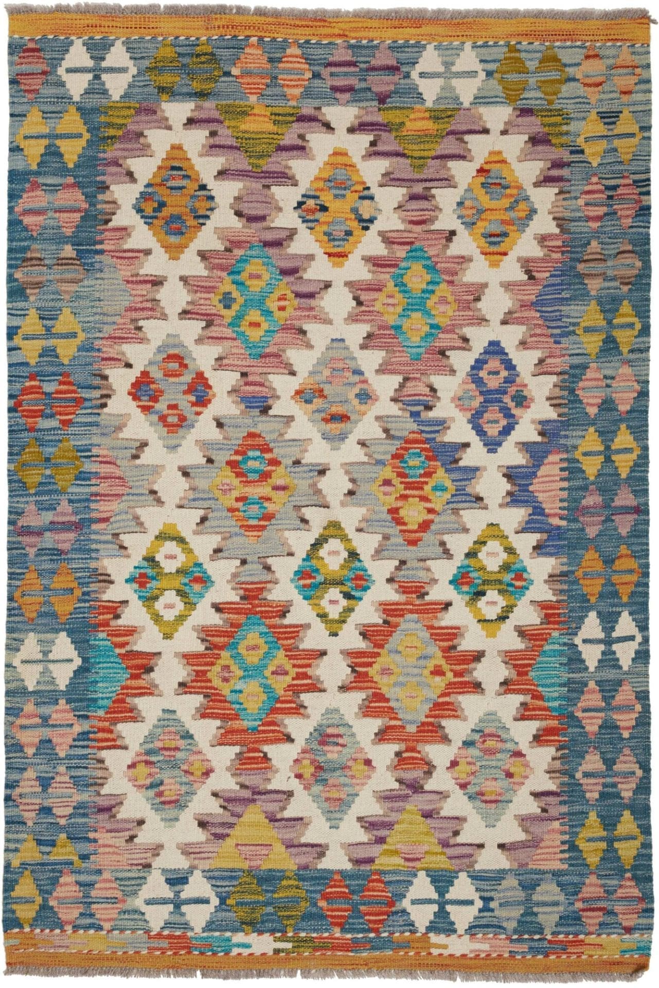 Kelim Teppich 108 x 159cm, rustikales Design, handgewebt