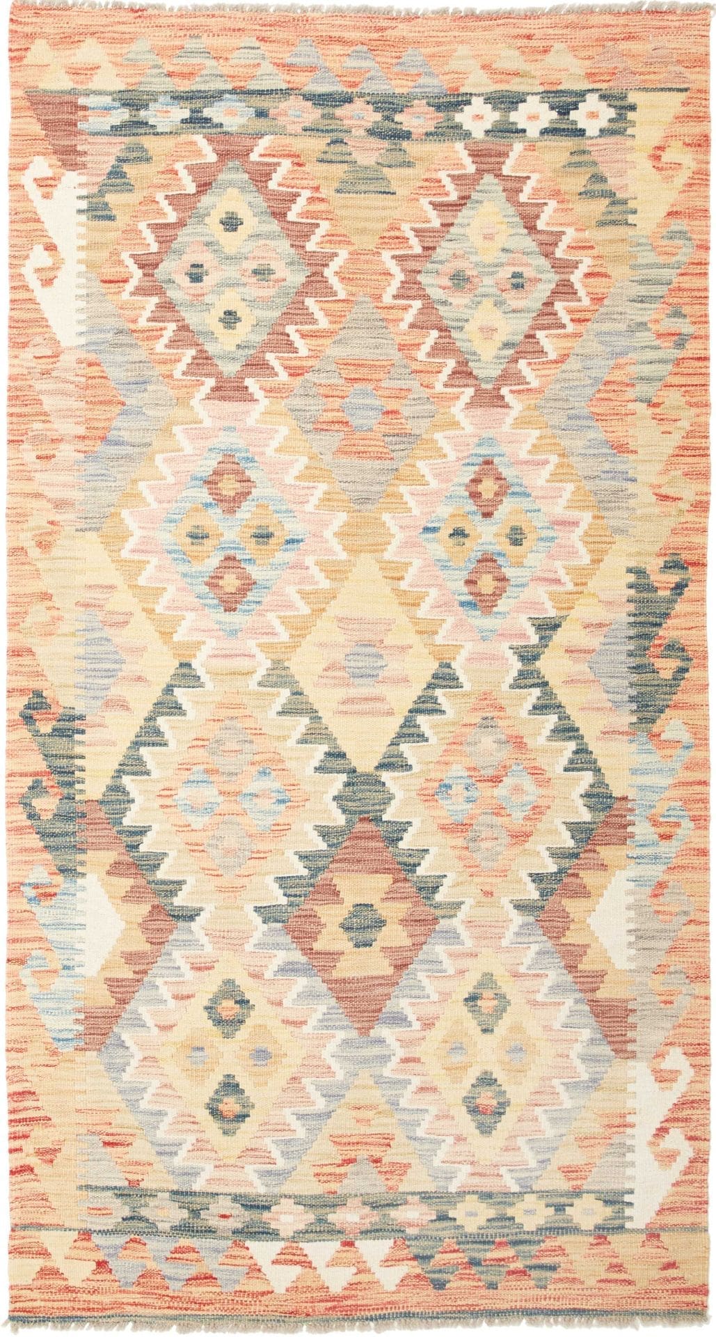 Kelim Teppich 108 x 201 cm, handgewebt, Wolle, rustikales Design