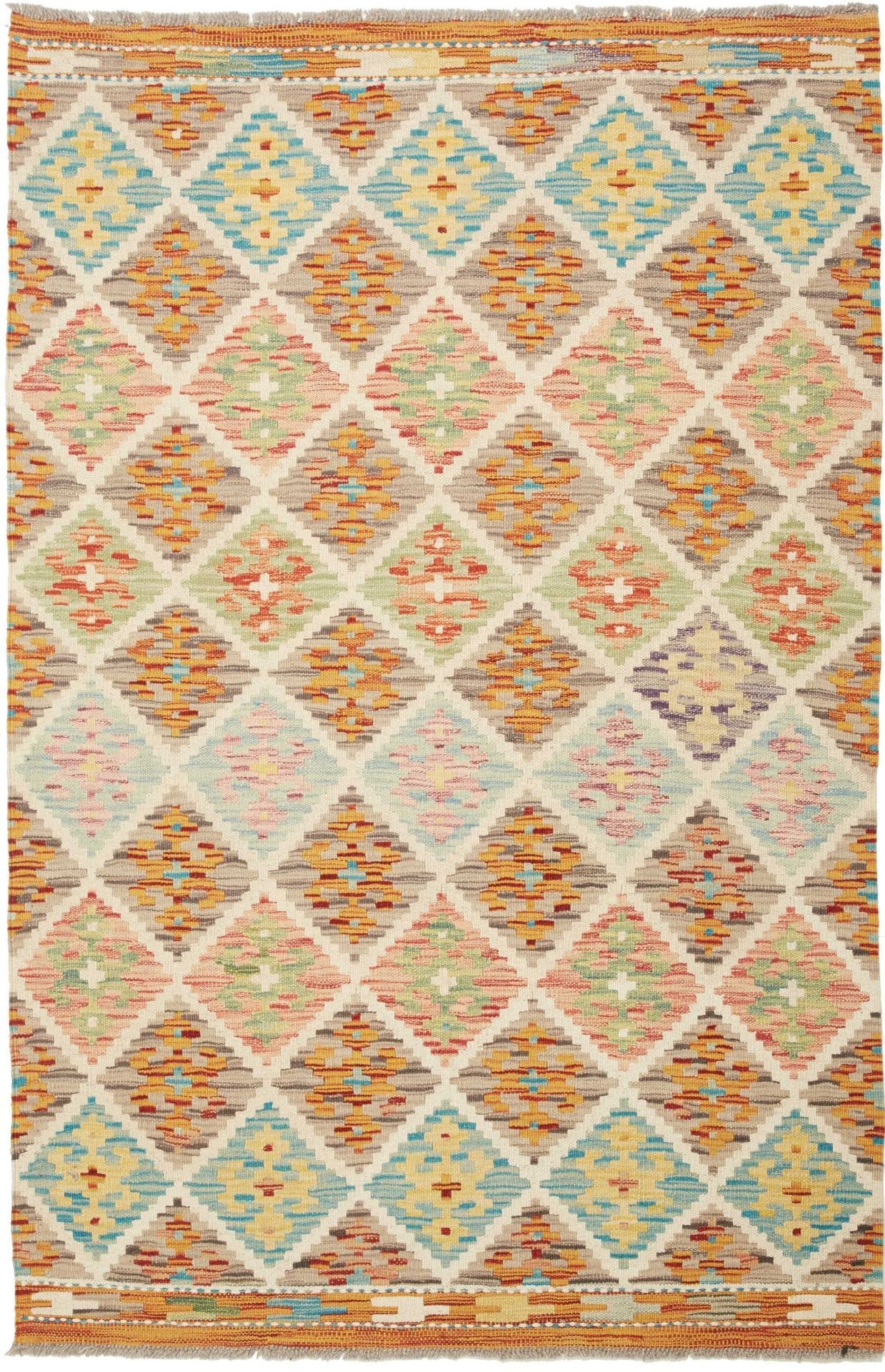 Kelim Teppich 109 x 159cm, Handgewebt, rustikales Flair, Wolle