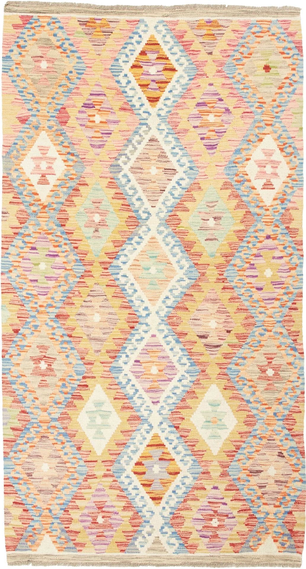 Kelim Teppich 109 x 196 cm - Handgewebt aus Schurwolle, Orientteppich