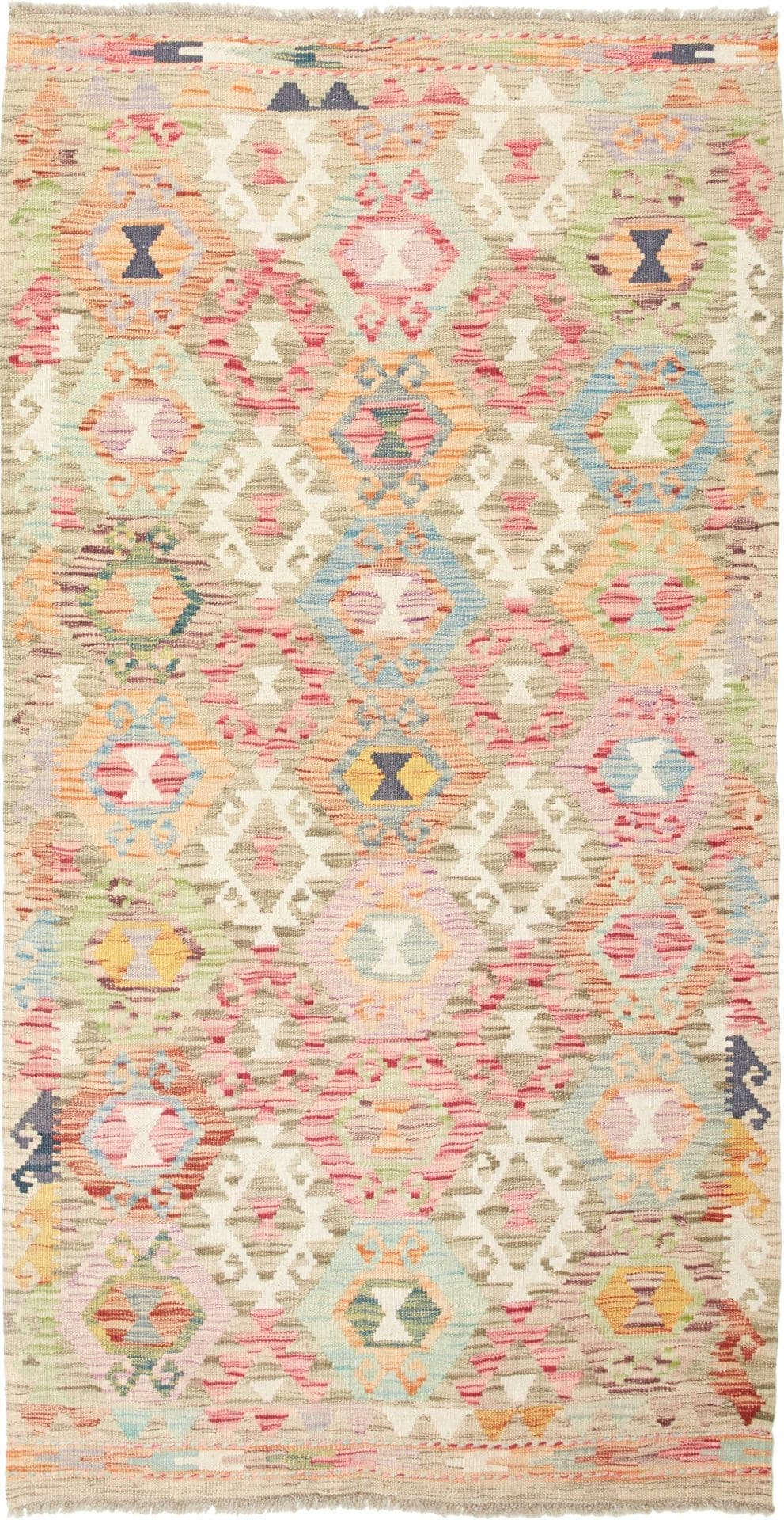 Kelim Teppich 109 x 196 cm, handgewebt, aus Schurwolle, rustikal