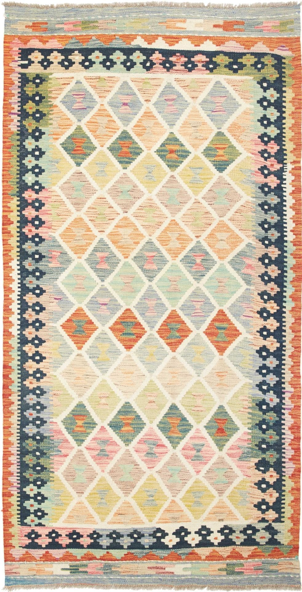 Kelim Teppich 109 x 203 cm, handgewebt, rustikales Flair