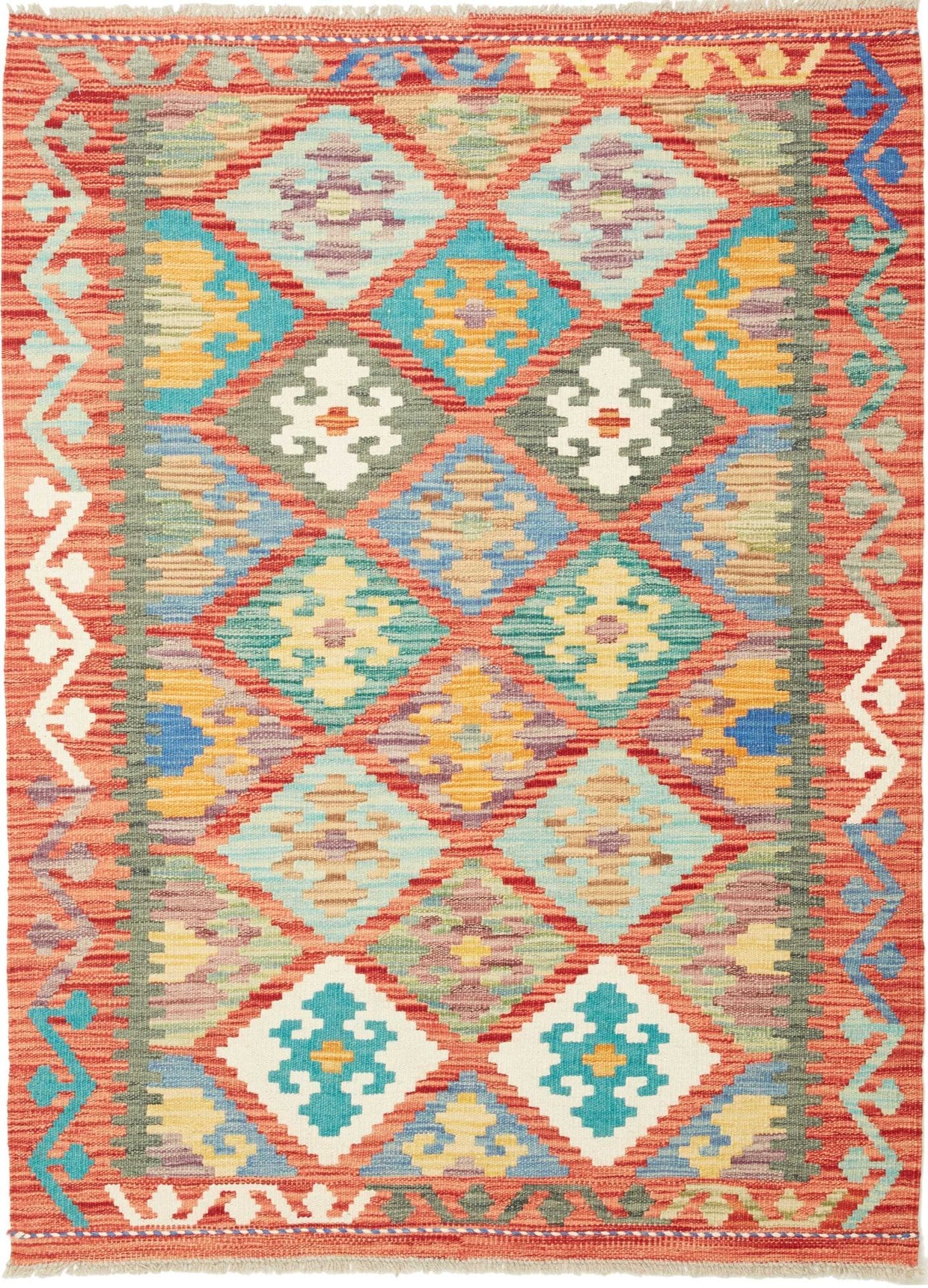 Kelim Teppich 110 x 148cm aus Schurwolle, handgewebt, rustikal