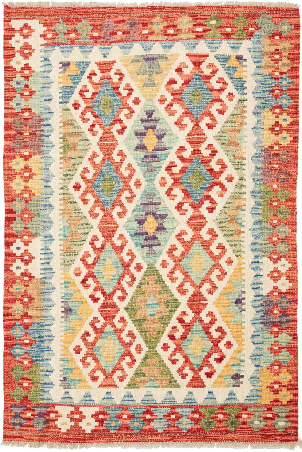 Kelim Teppich 110 x 152cm, handgewebt, rustikales Design