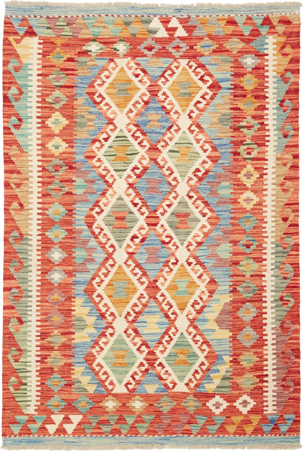 Kelim Teppich 110 x 155 cm, handgewebt, rustikales Flair, Wolle