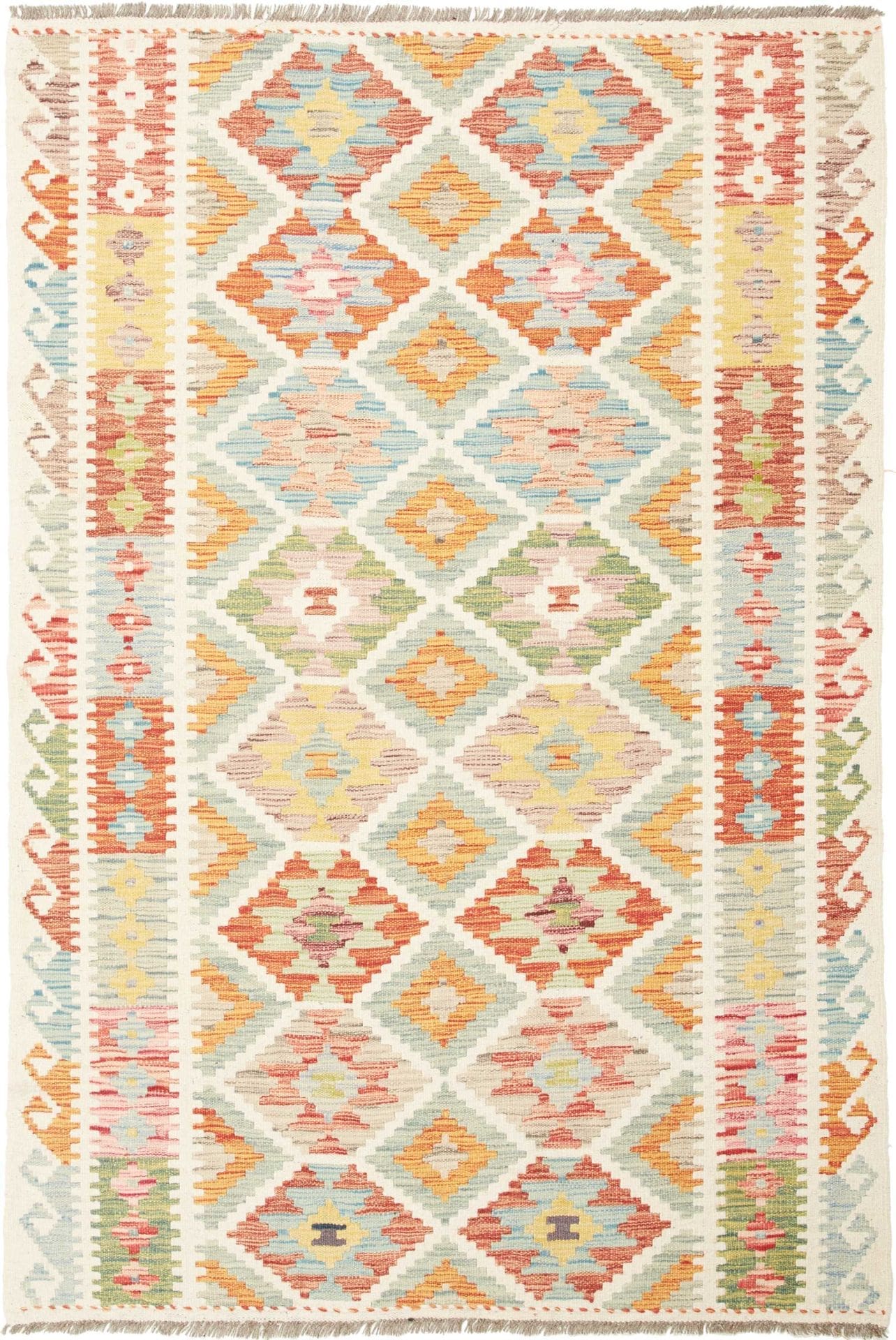 Kelim Teppich 121 x 179cm, handgewebt, rustikaler Stil aus Wolle