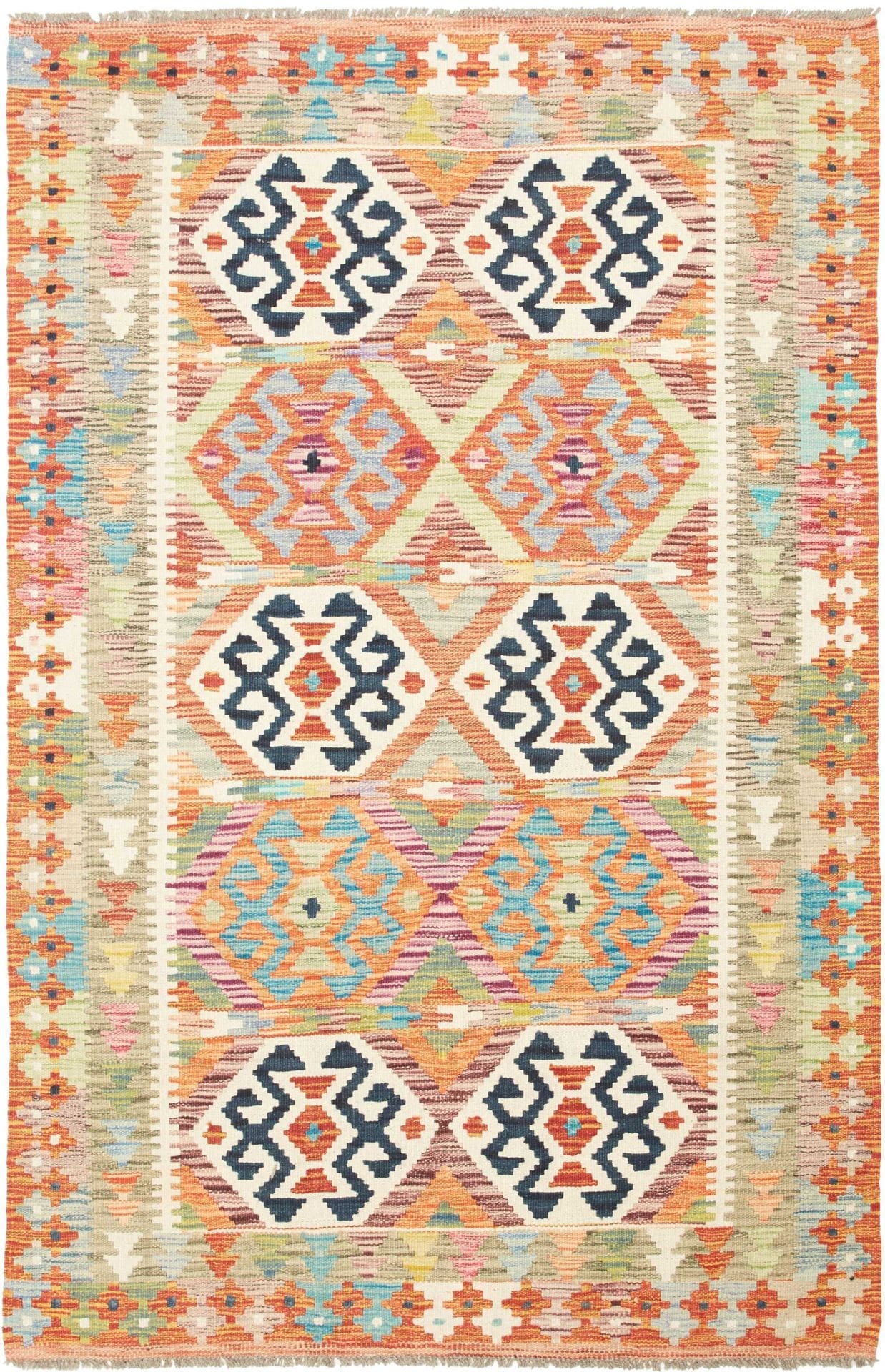 Kelim Teppich 123 x 186 cm, rustikal, aus Schurwolle, handgewebt