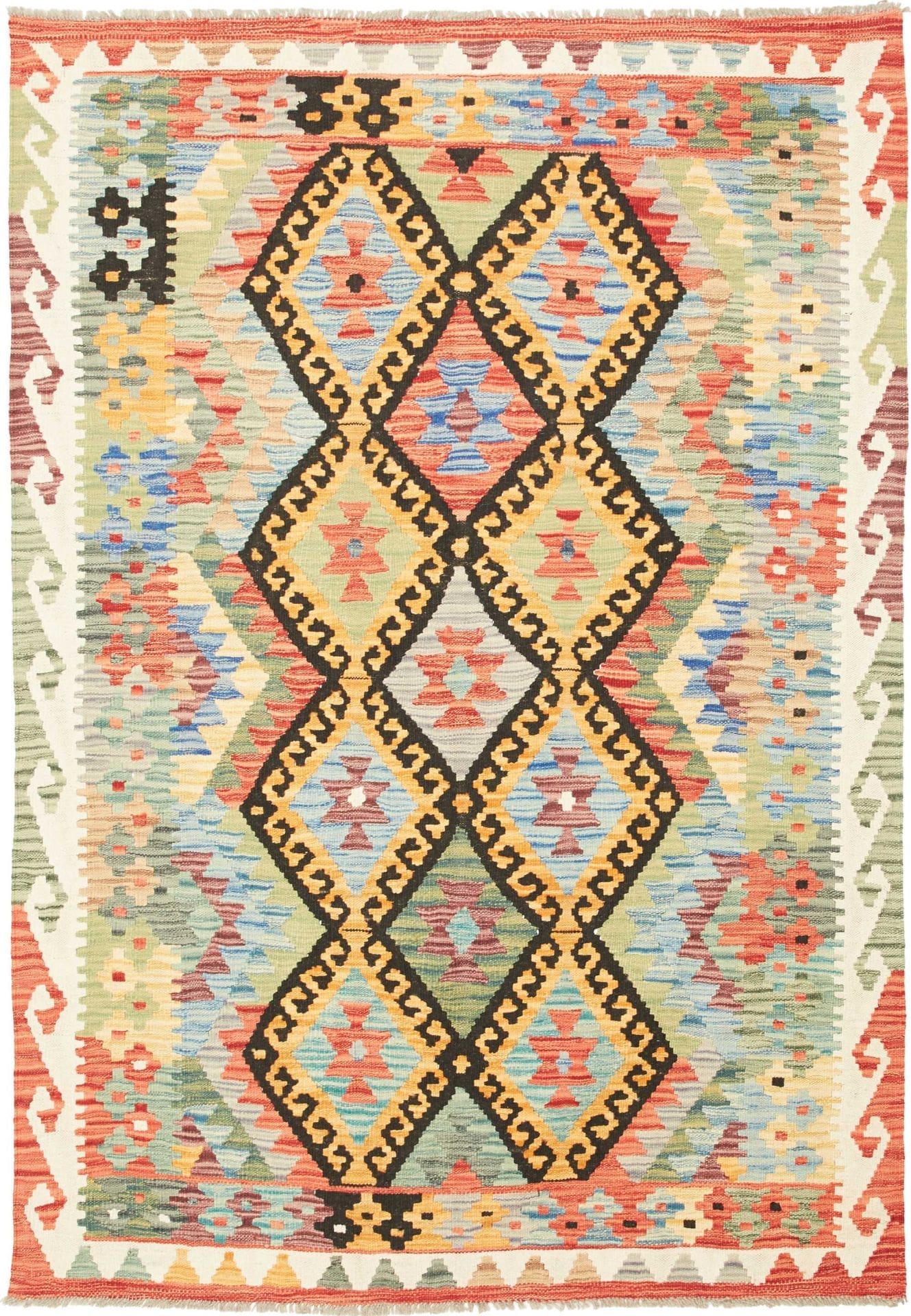 Kelim Teppich 124 x 176 cm aus Schurwolle, handgewebt, rustikal