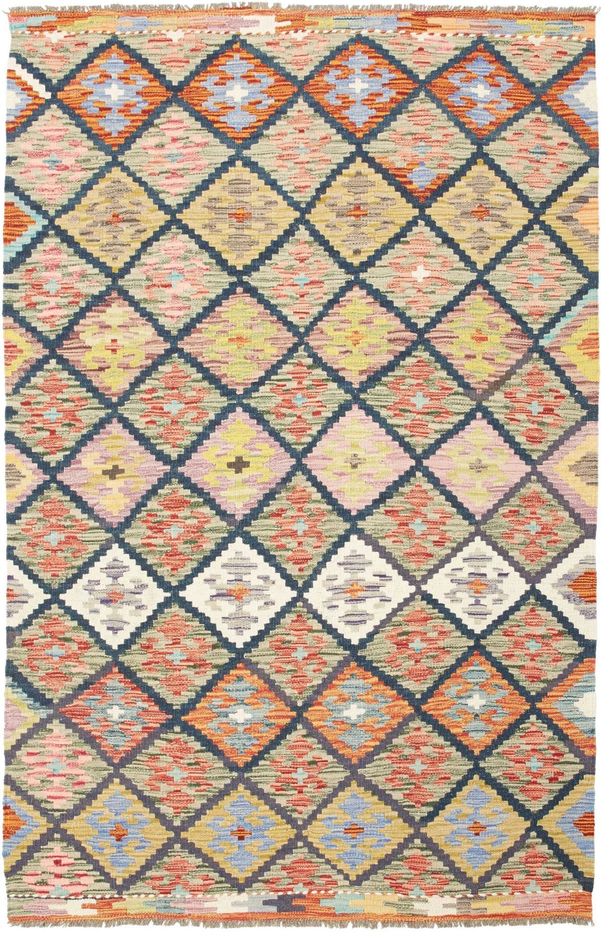 Kelim Teppich 124 x 189 cm - Handgewebt, rustikales Flair, Wolle