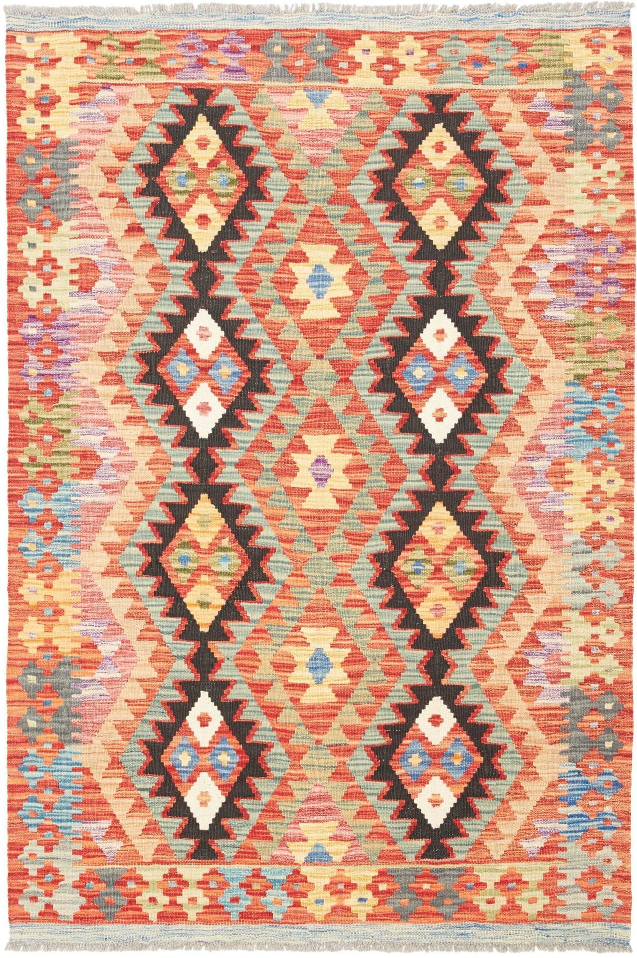 Kelim Teppich 125 x 182cm aus Schurwolle, handgewebt, rustikal