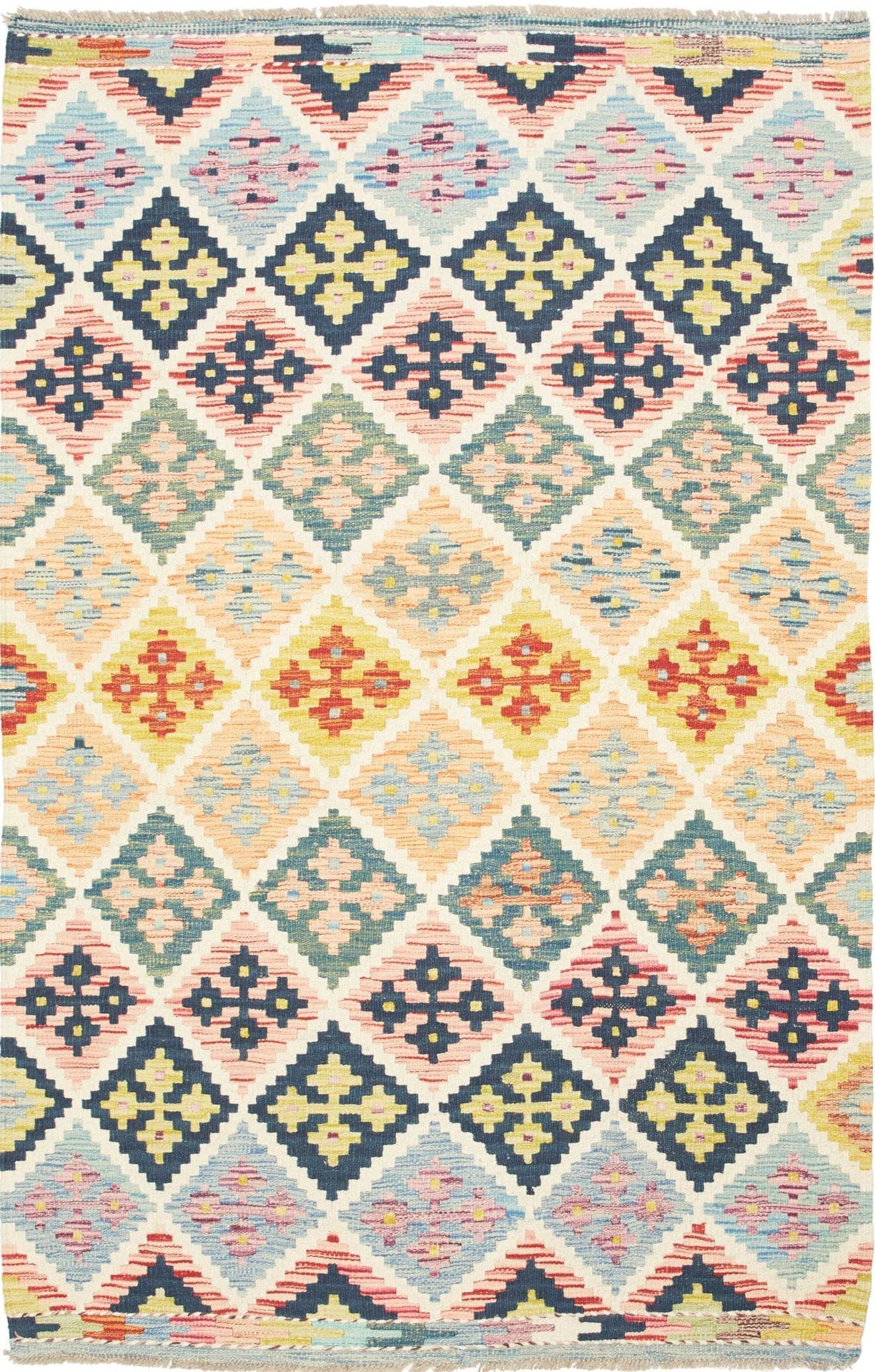 Kelim Teppich 125 x 191cm, rustikales Design, handgewebt