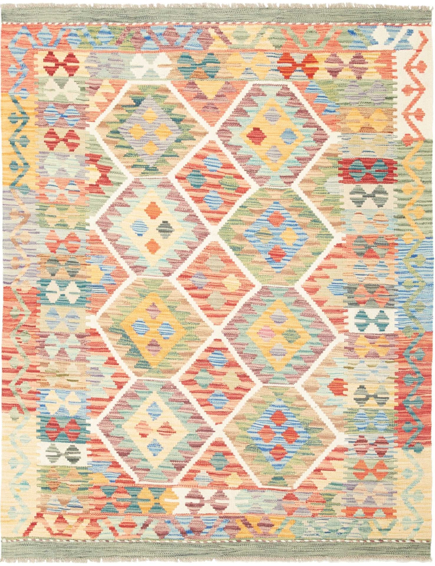 Kelim Teppich 126 x 161cm, rustikales Design, handgewebt