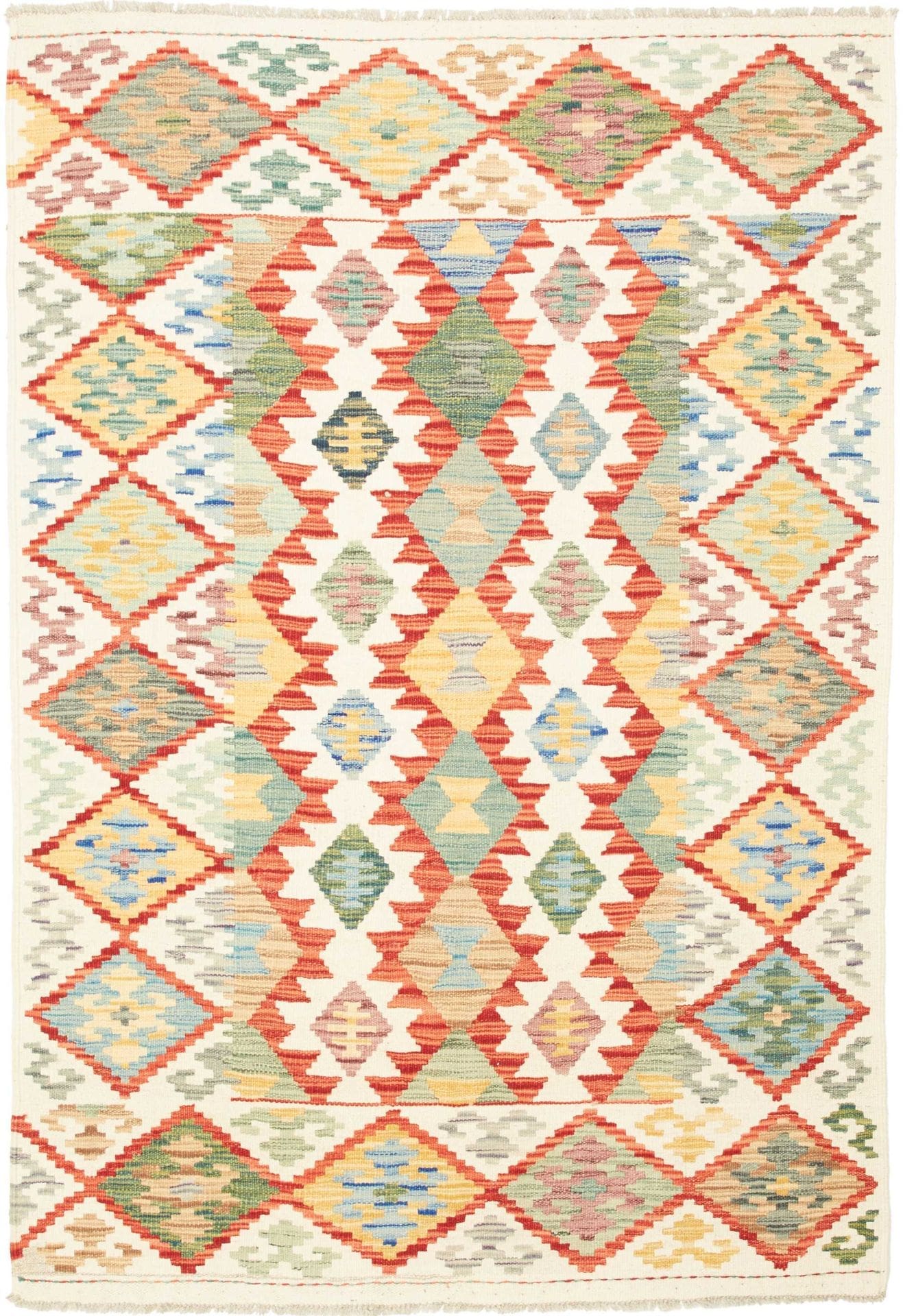Kelim Teppich 126 x 176 cm, rustikales Design, handgewebt
