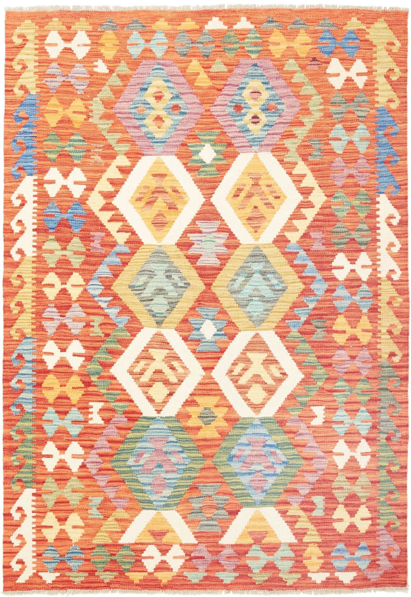 Kelim Teppich 126 x 178cm, handgewebt, rustikales Flair, Wolle