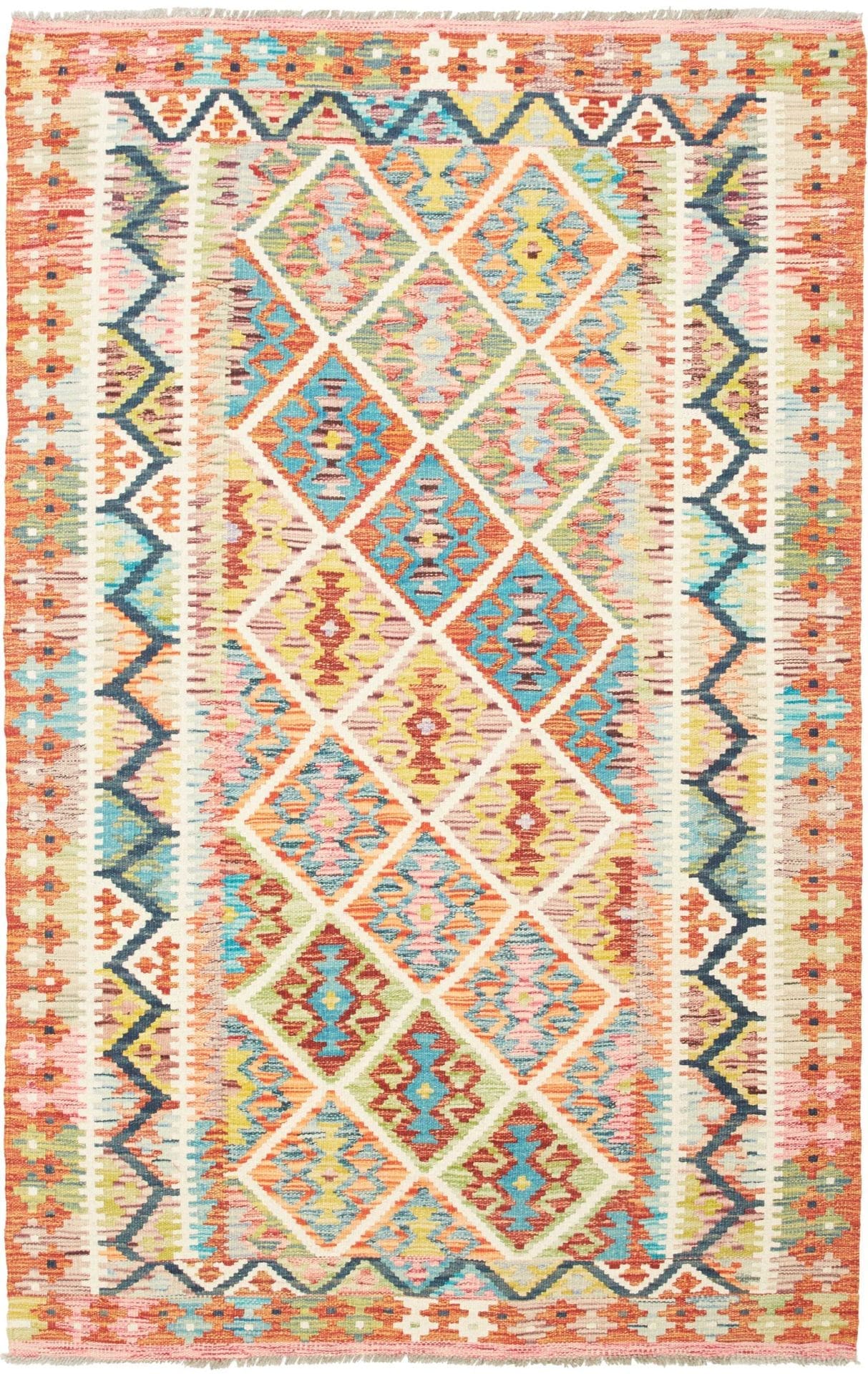 Kelim Teppich 126 x 192cm, Handgewebt, Rustikales Flair, Orientteppich