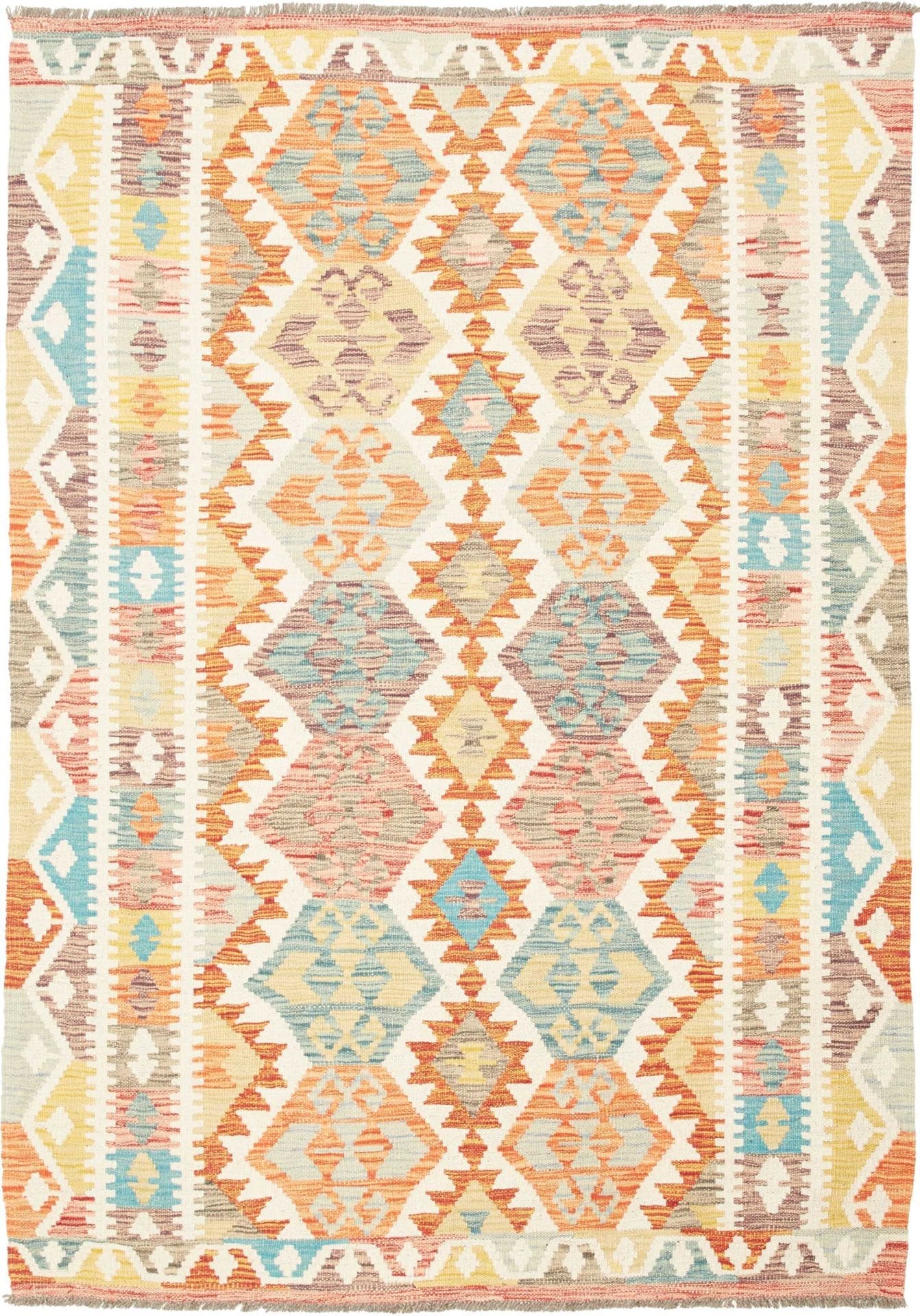 Kelim Teppich 127 x 175cm aus Schurwolle, handgewebt, rustikal