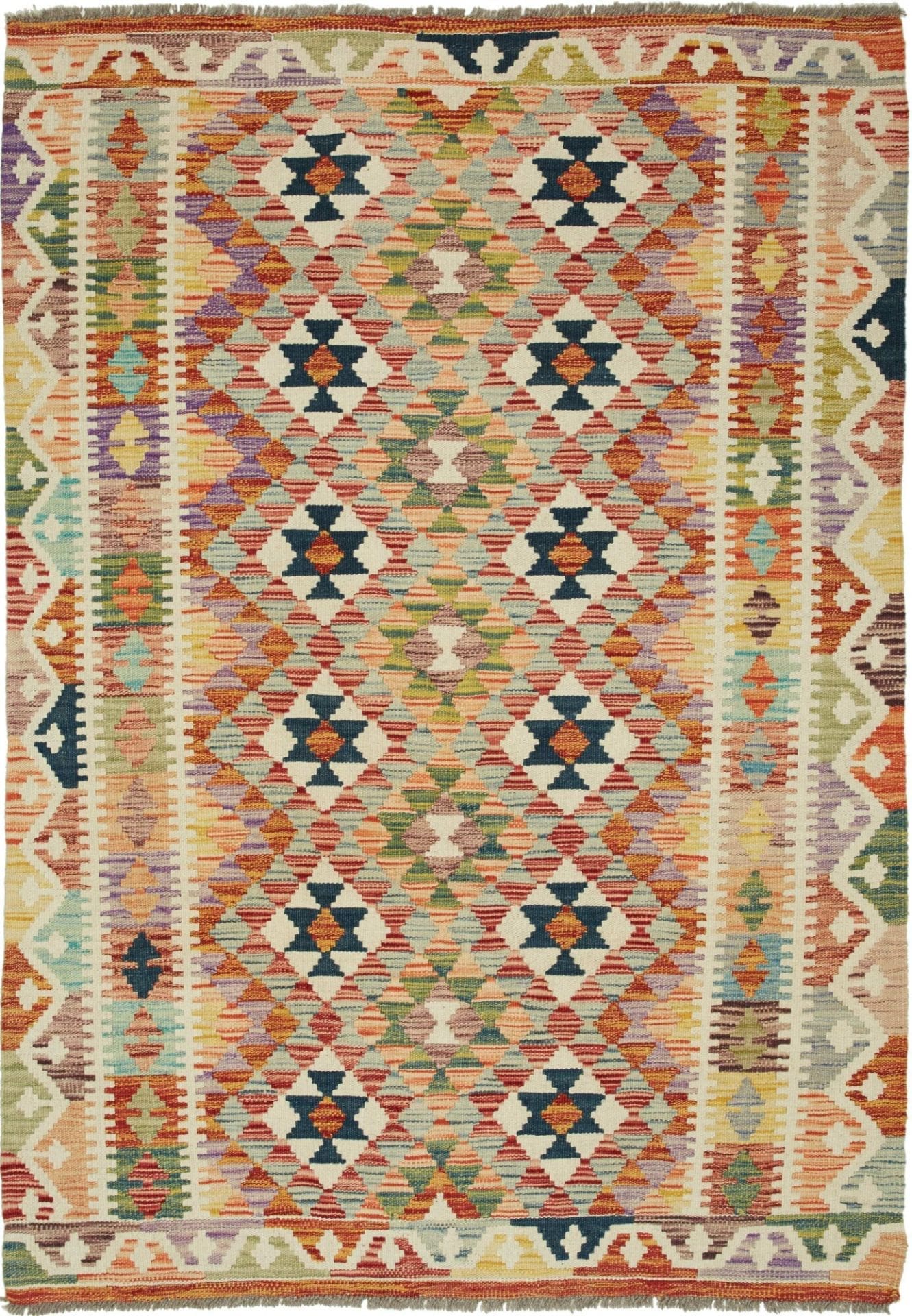 Kelim Teppich 127 x 177 cm aus Schurwolle, handgewebt, rustikal