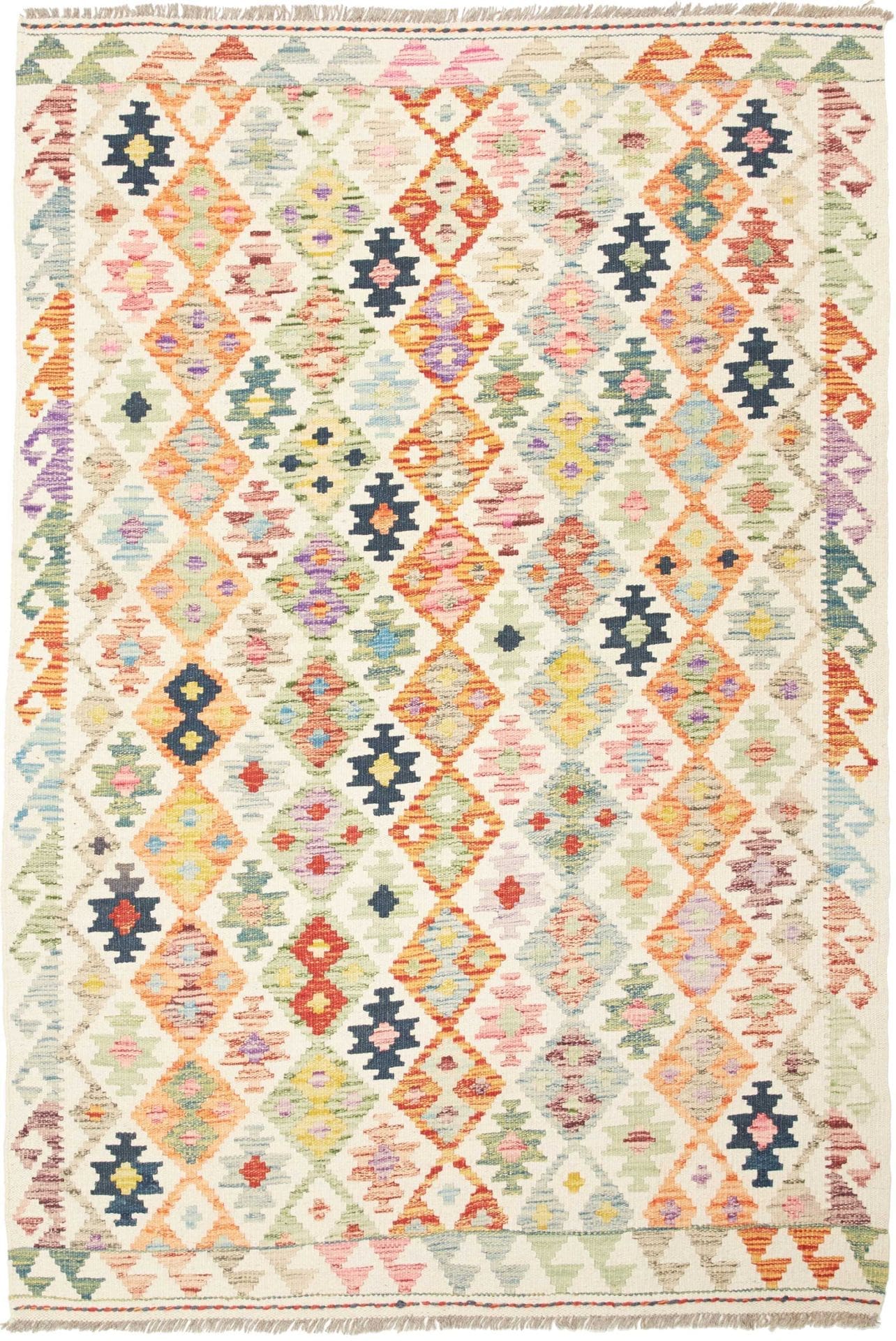 Kelim Teppich 127 x 181cm, handgewebt, rustikales Design, Wolle