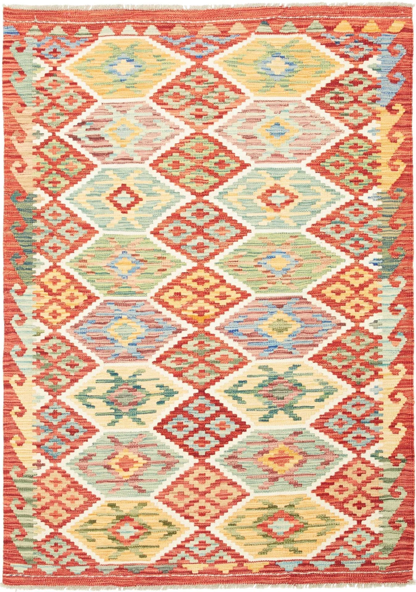 Kelim Teppich 128 x 178 cm, handgewebt, rustikales Flair, Wolle