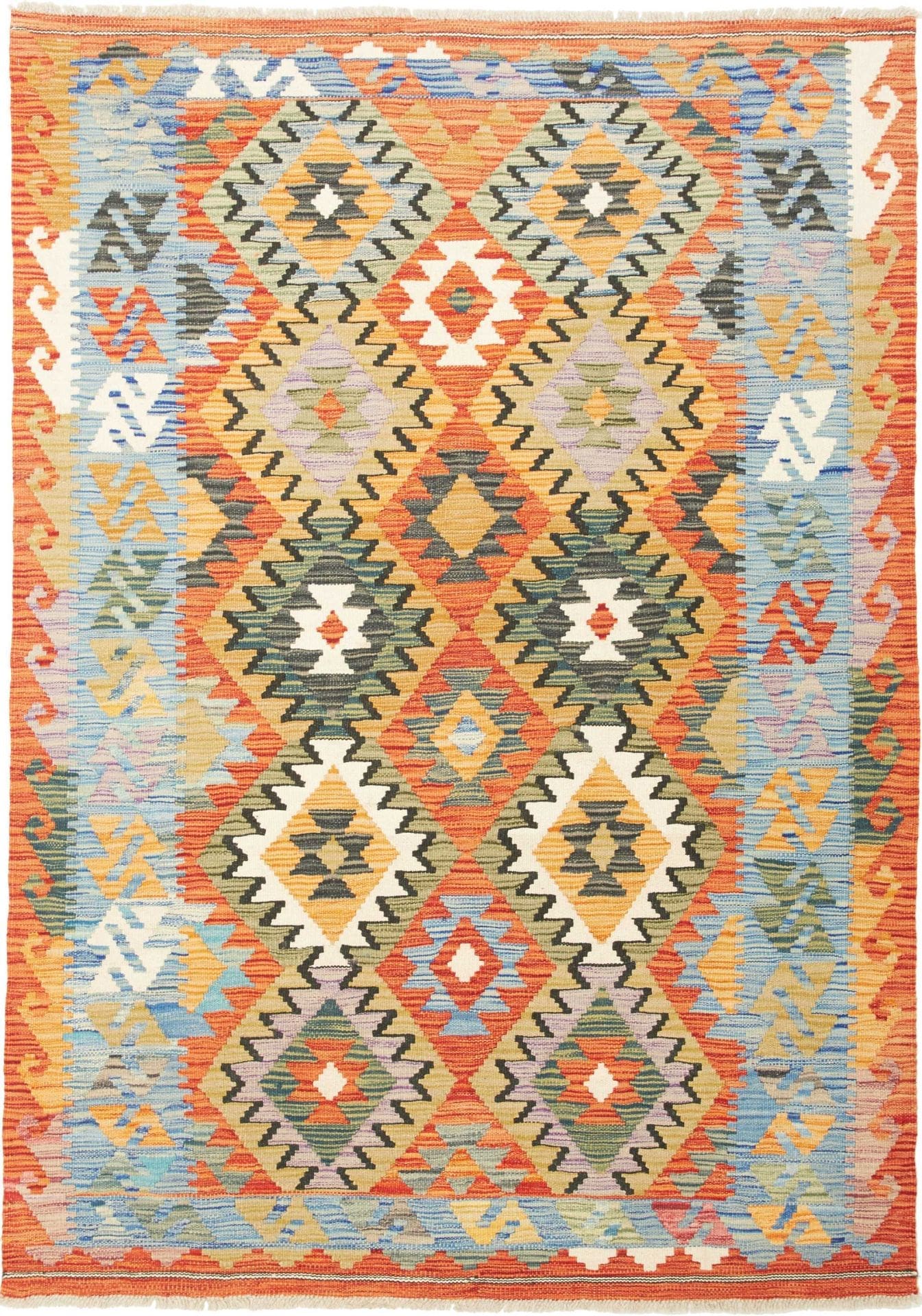 Kelim Teppich 128 x 180cm, handgewebt, rustikales Flair, Wolle