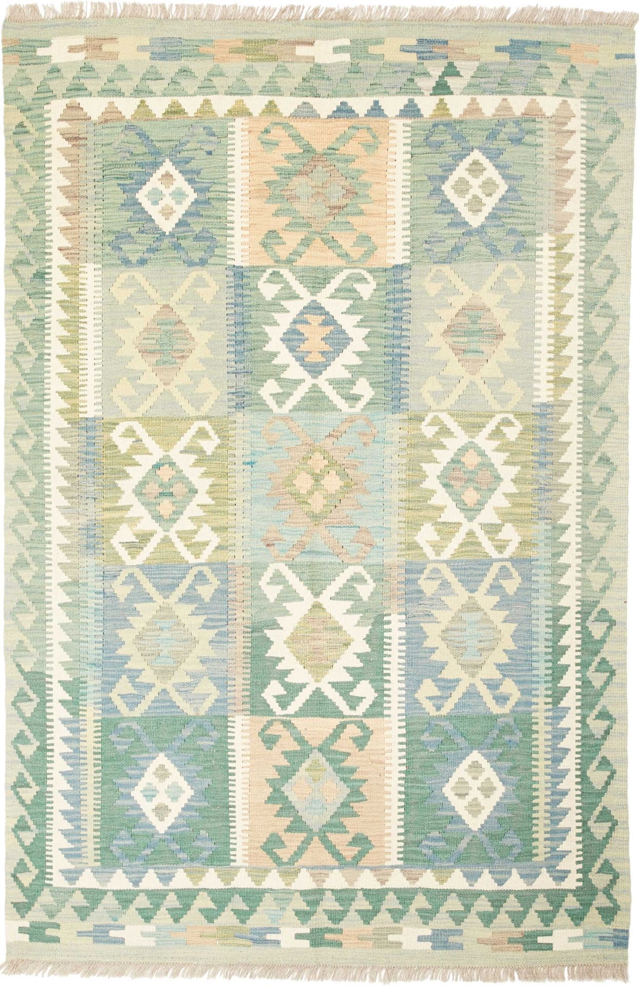 Kelim Teppich 128 x 185 cm, geometrisches Muster, handgewebt