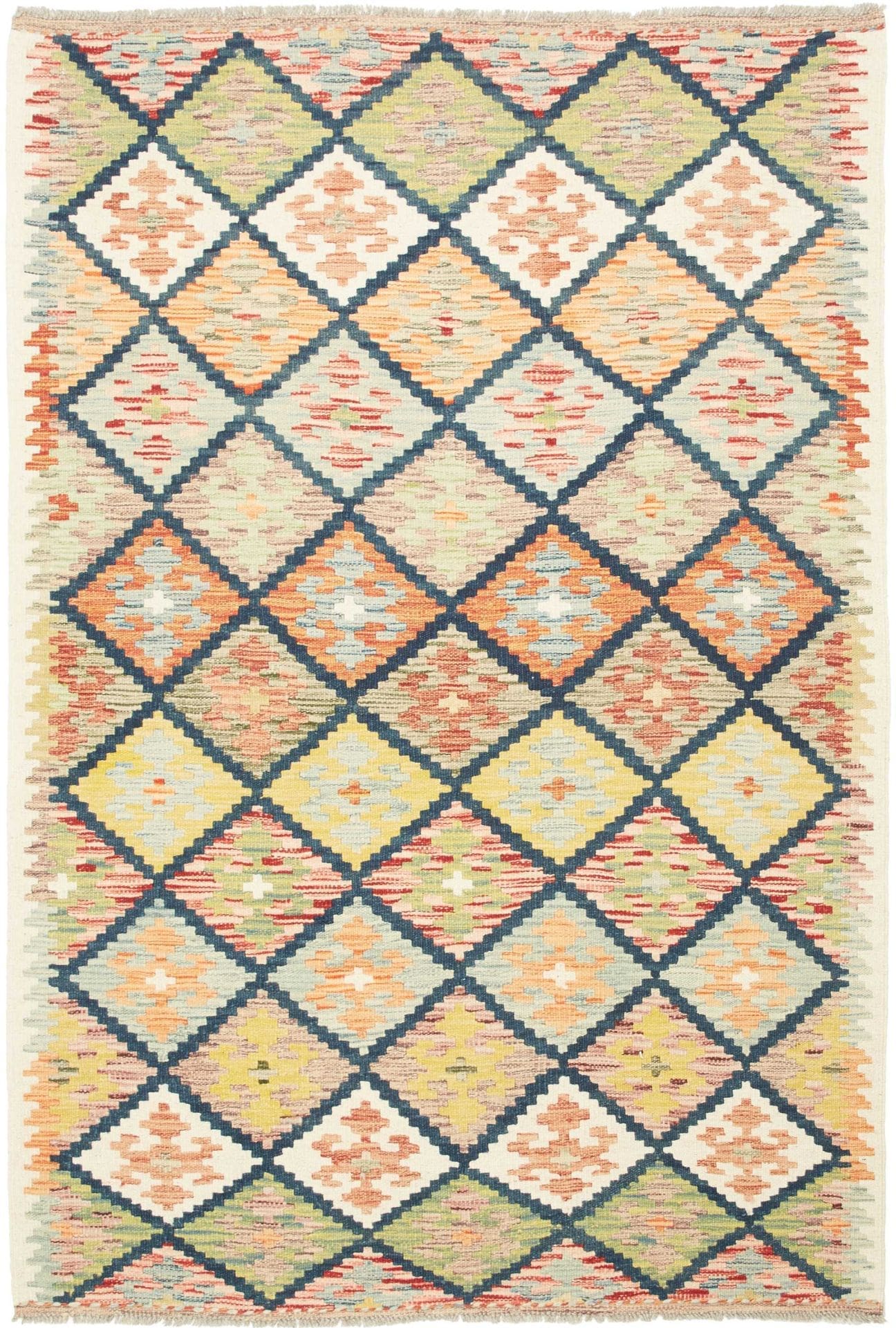 Kelim Teppich 128 x 188 cm, handgewebt, rustikales Flair, Wolle