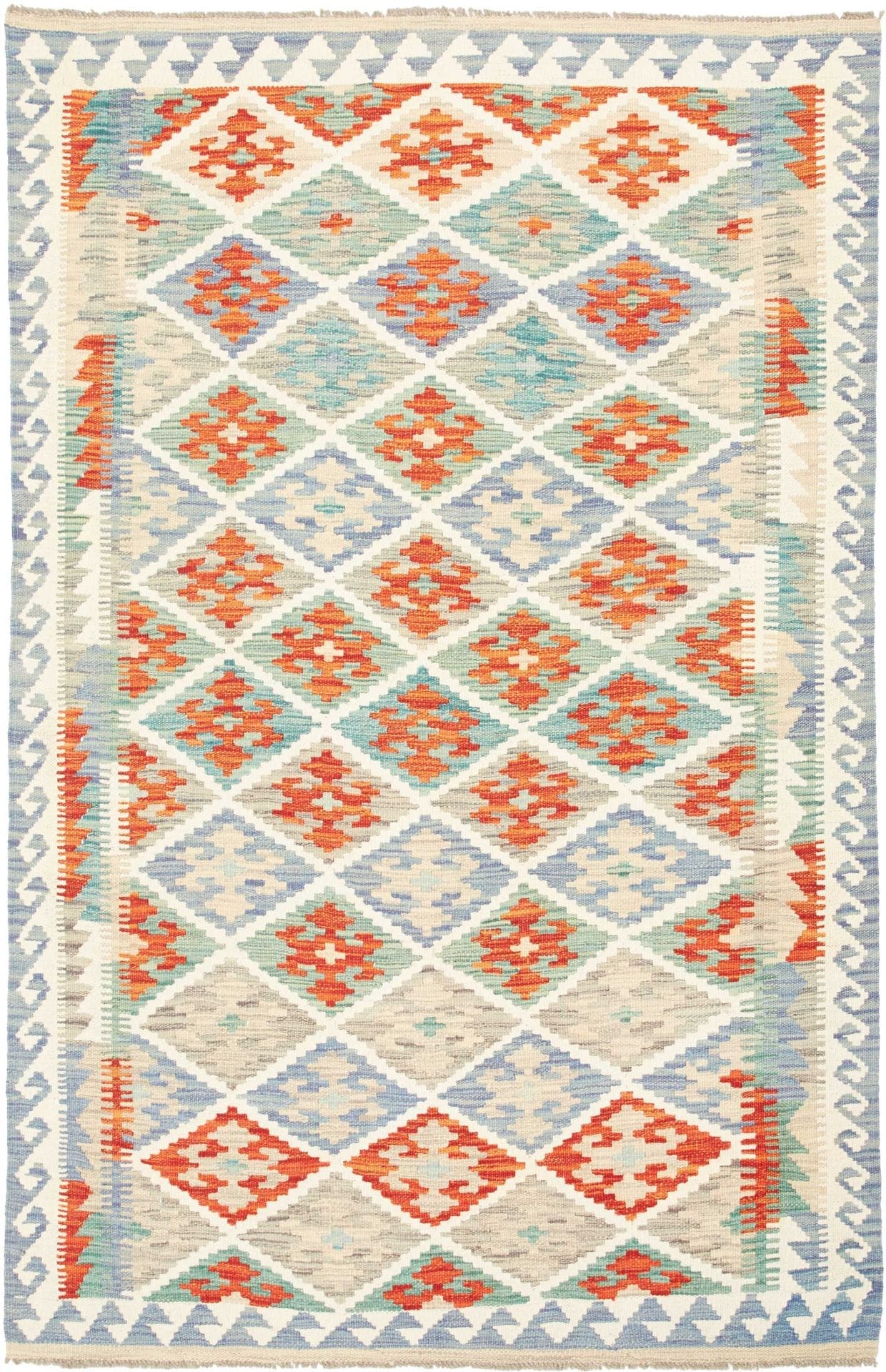 Kelim Teppich 128 x 192 cm aus Schurwolle, handgewebt, rustikal