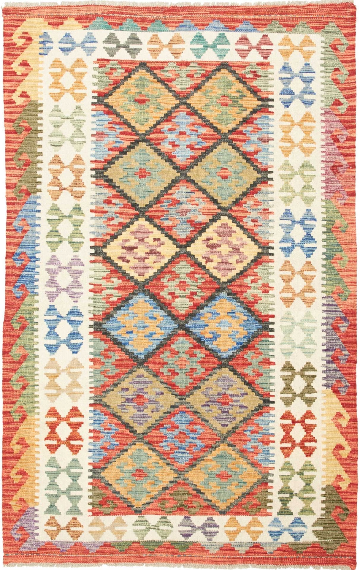 Kelim Teppich 128 x 200 cm, handgewebt, rustikales Flair, Wolle