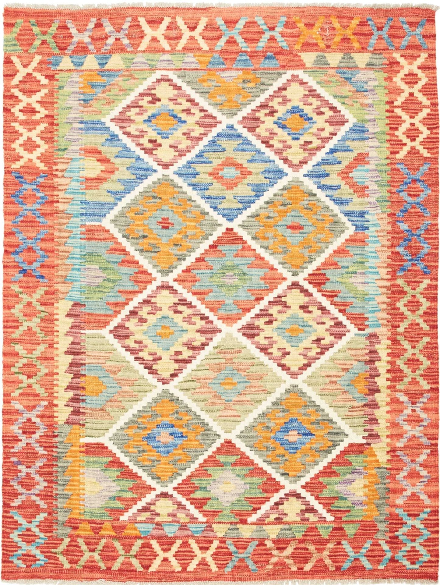 Kelim Teppich 129 x 166 cm, Schurwolle, handgewebt, rustikal