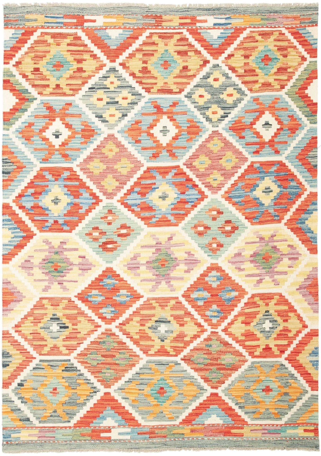 Kelim Teppich 129 x 176 cm aus Schurwolle, handgewebt, rustikal