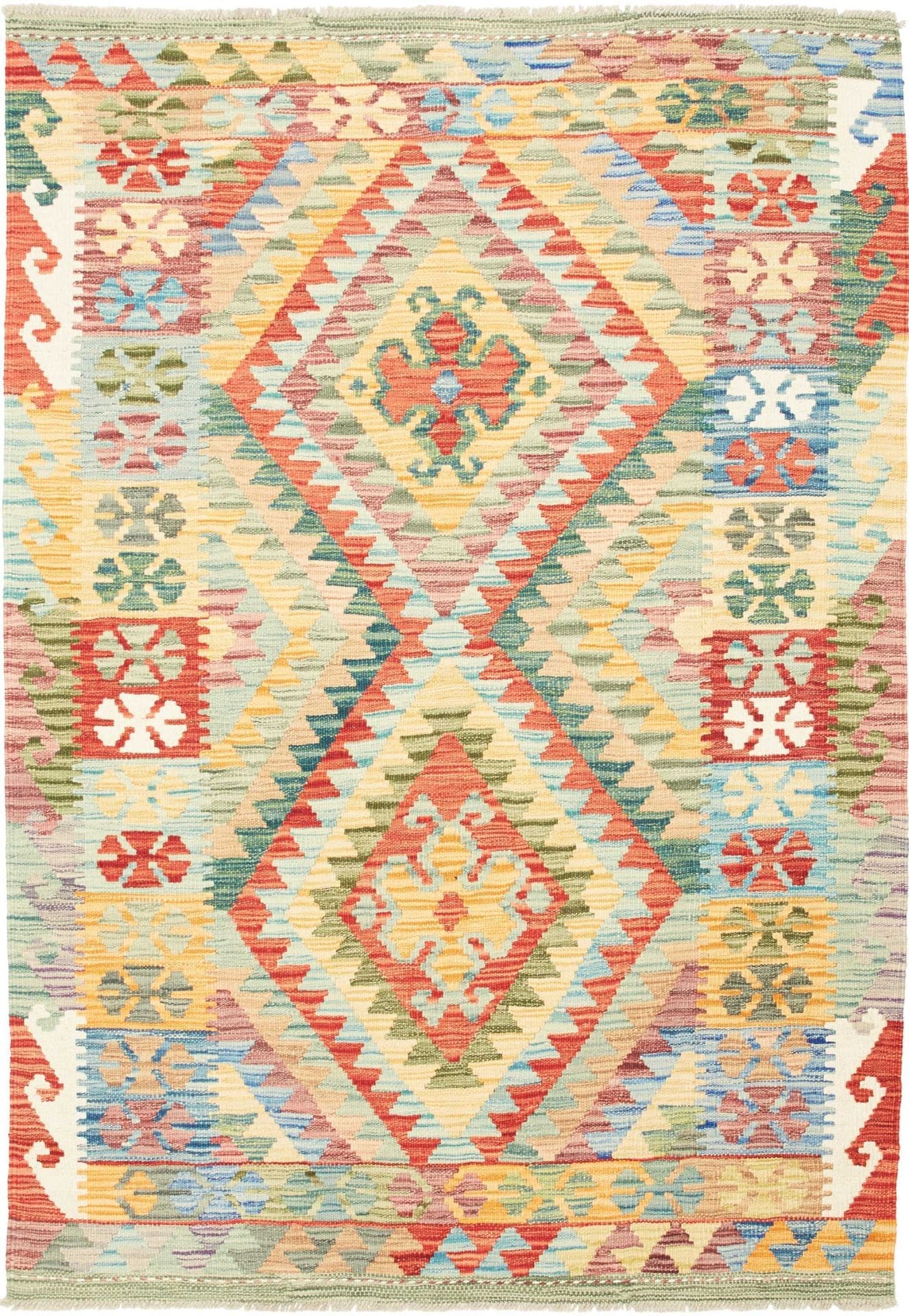 Kelim Teppich 129 x 178 cm, handgewebt, rustikales Flair, Wolle