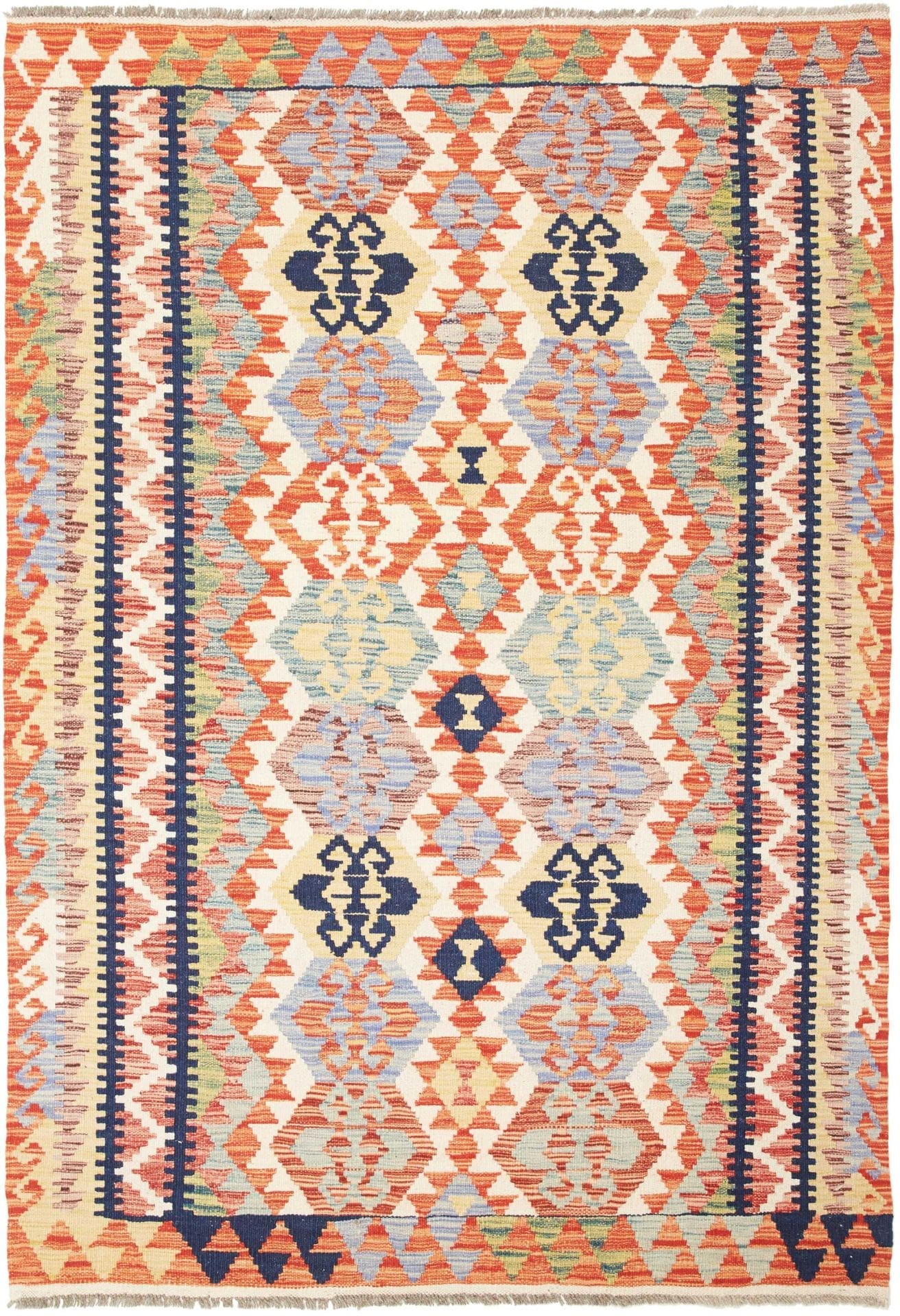 Kelim Teppich 129 x 181cm aus Schurwolle, handgewebt, rustikales Flair