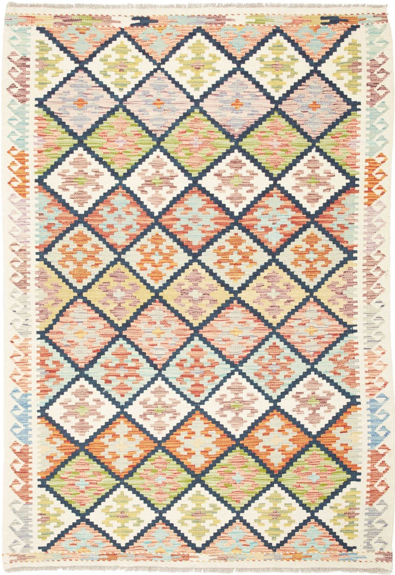 Kelim Teppich 129 x 182 cm aus Schurwolle, handgewebt, rustikal