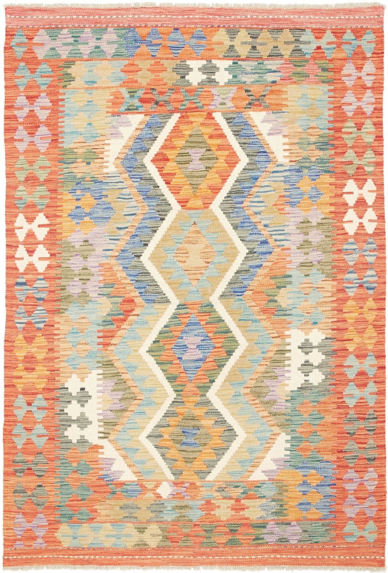 Kelim Teppich 129 x 182cm aus Schurwolle, handgewebt, rustikal