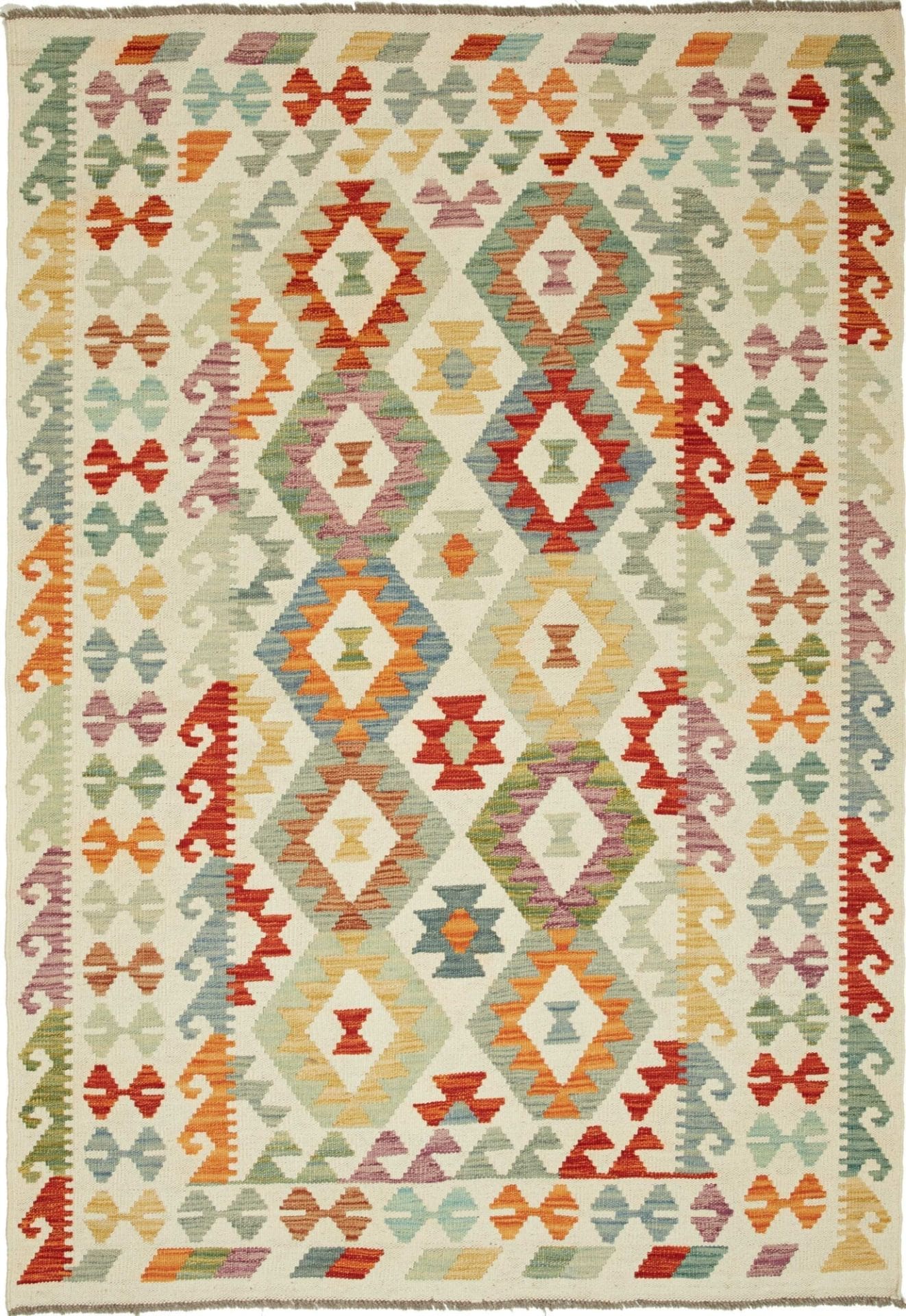 Kelim Teppich 129 x 183cm, handgewebt, rustikaler Stil aus Wolle