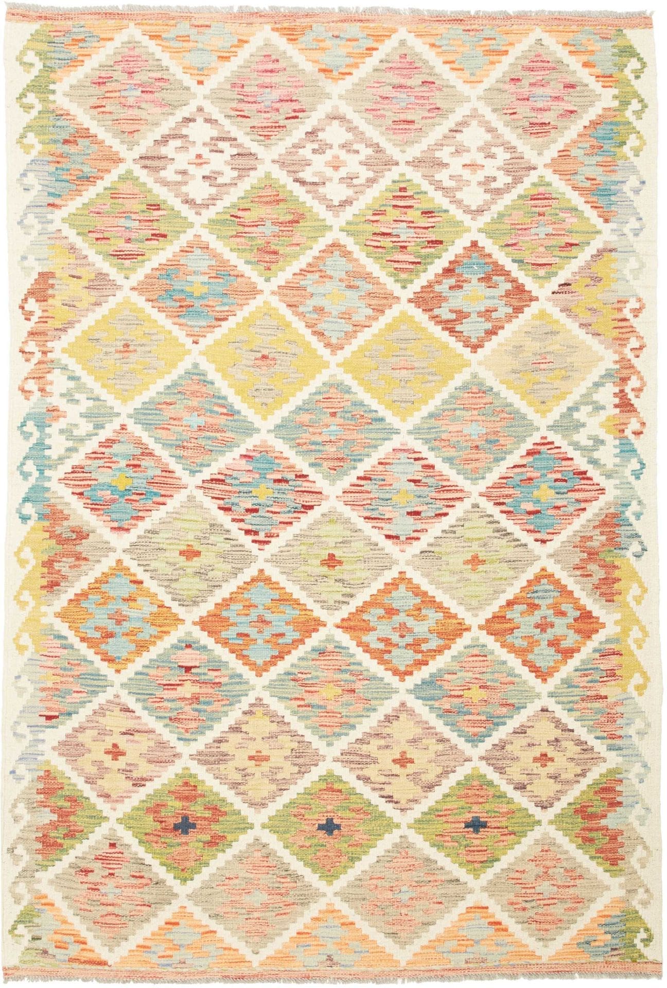 Kelim Teppich 129 x 188 cm, rustikal, Schurwolle, handgewebt